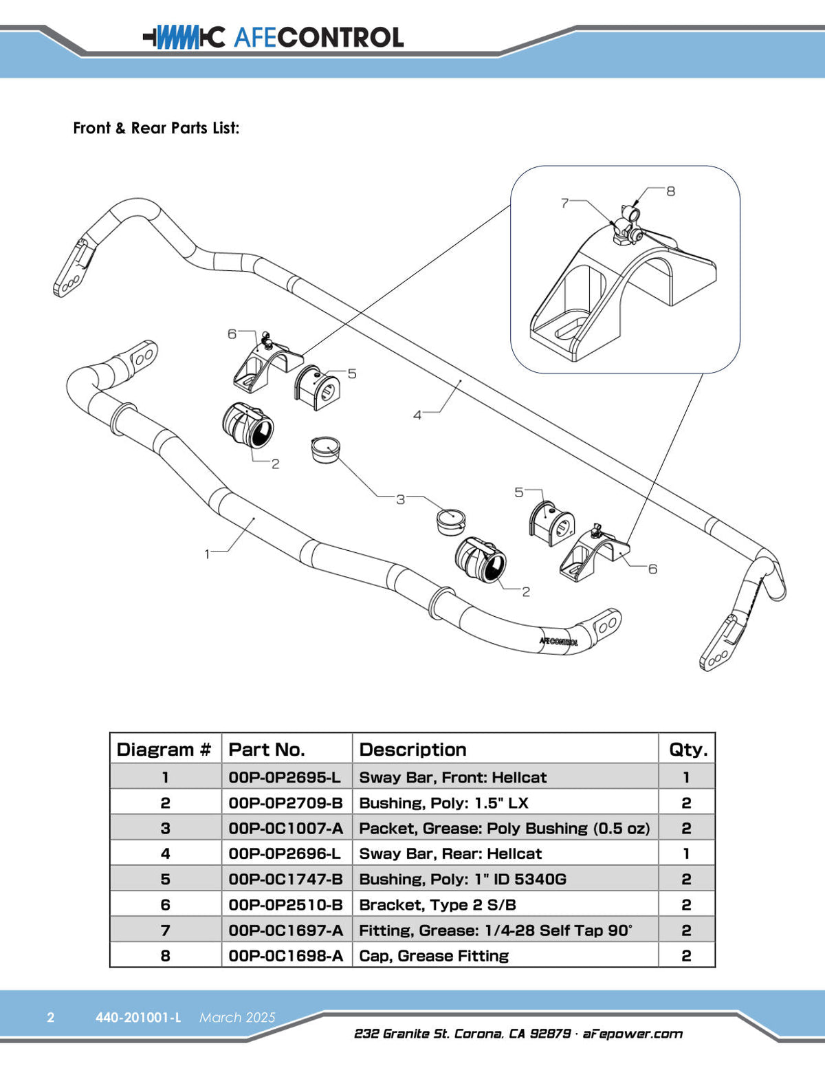 aFe 06-23 Dodge Charger Control Sway Bar- (Rear)