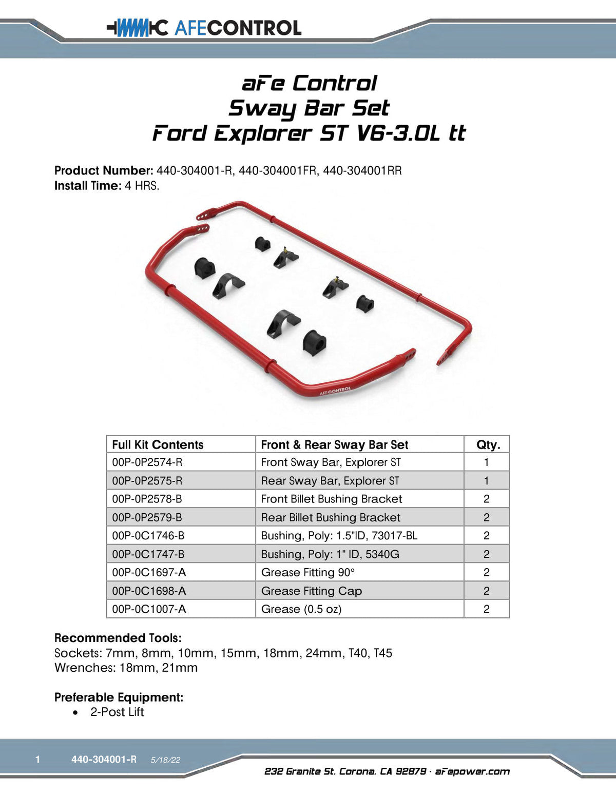 aFe Control 20-22 Ford Explorer ST 3.0L V6 (tt) Sway Bar - Rear Bar
