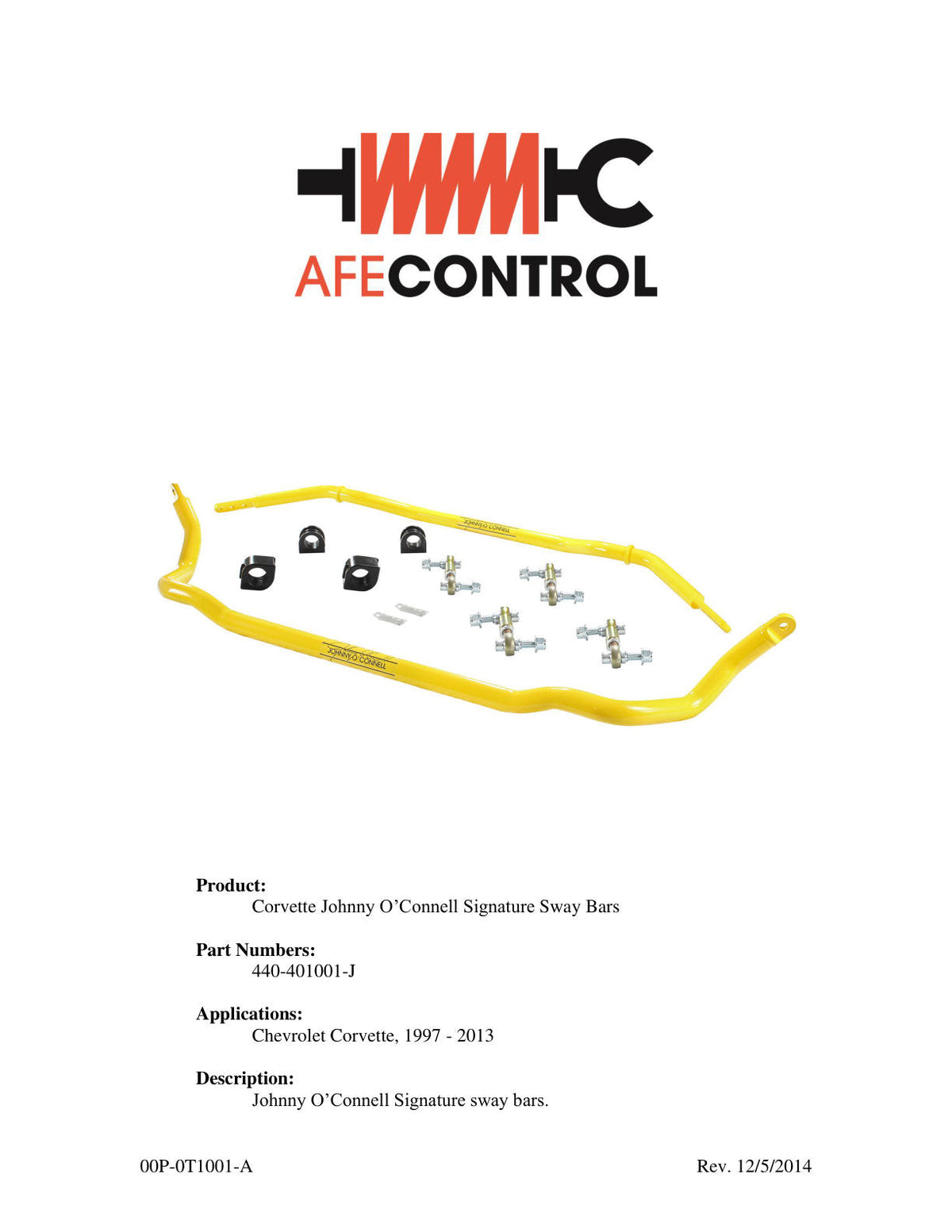 aFe Control Sway Bar Set Johnny OConnell 97-13 Chevy Corvette C5/C6