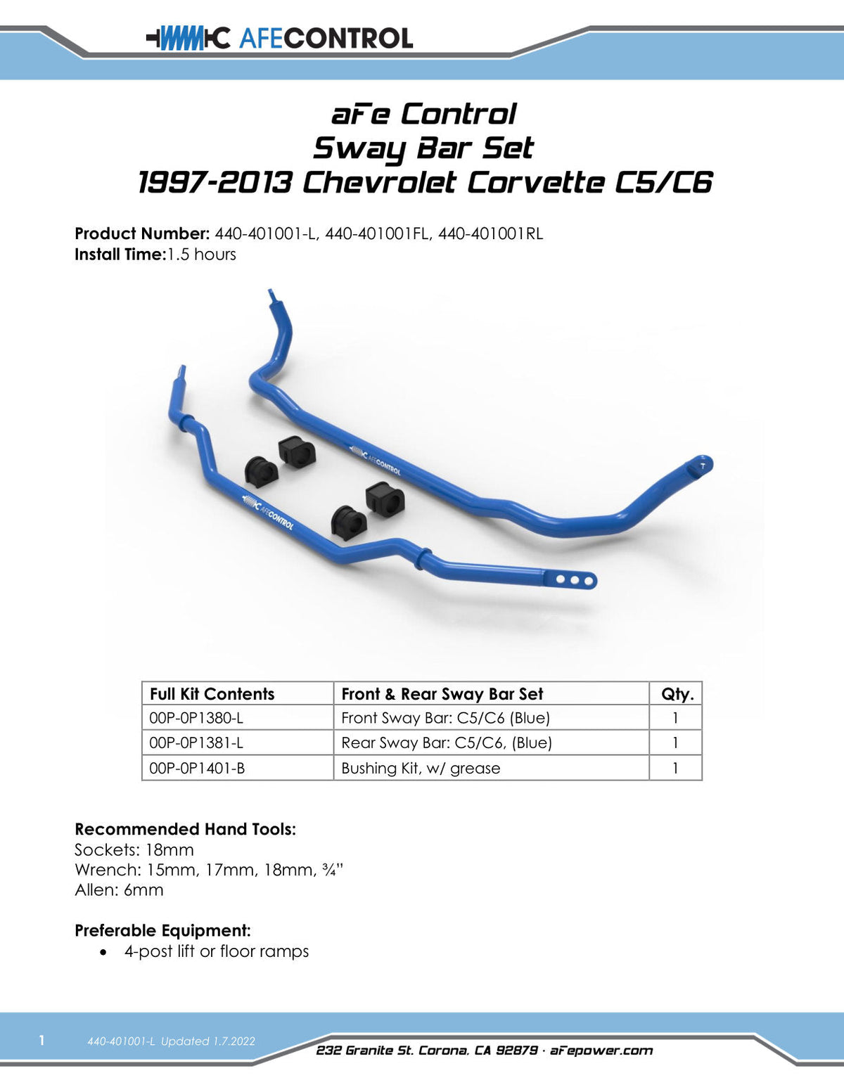 aFe Control Sway Bar Set 97-13 Chevy Corvette C5/C6