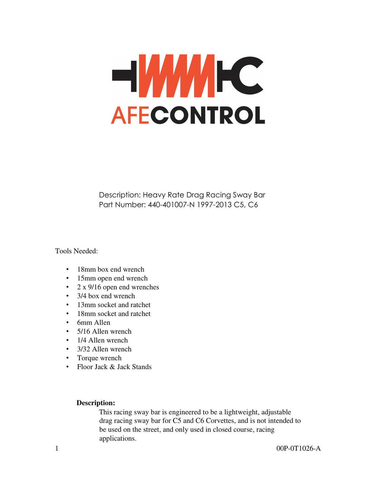 aFe Control PFADT Series Drag Racing Rear Sway Bar 97-13 Chevrolet Corvette (C5/C6)