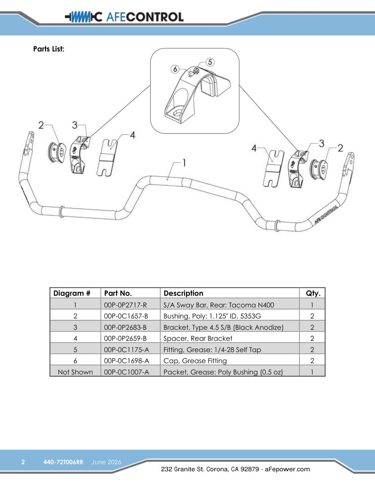 aFe CONTROL 24-26 Toyota Tacoma 2-Way Adjustable Rear Sway Bar