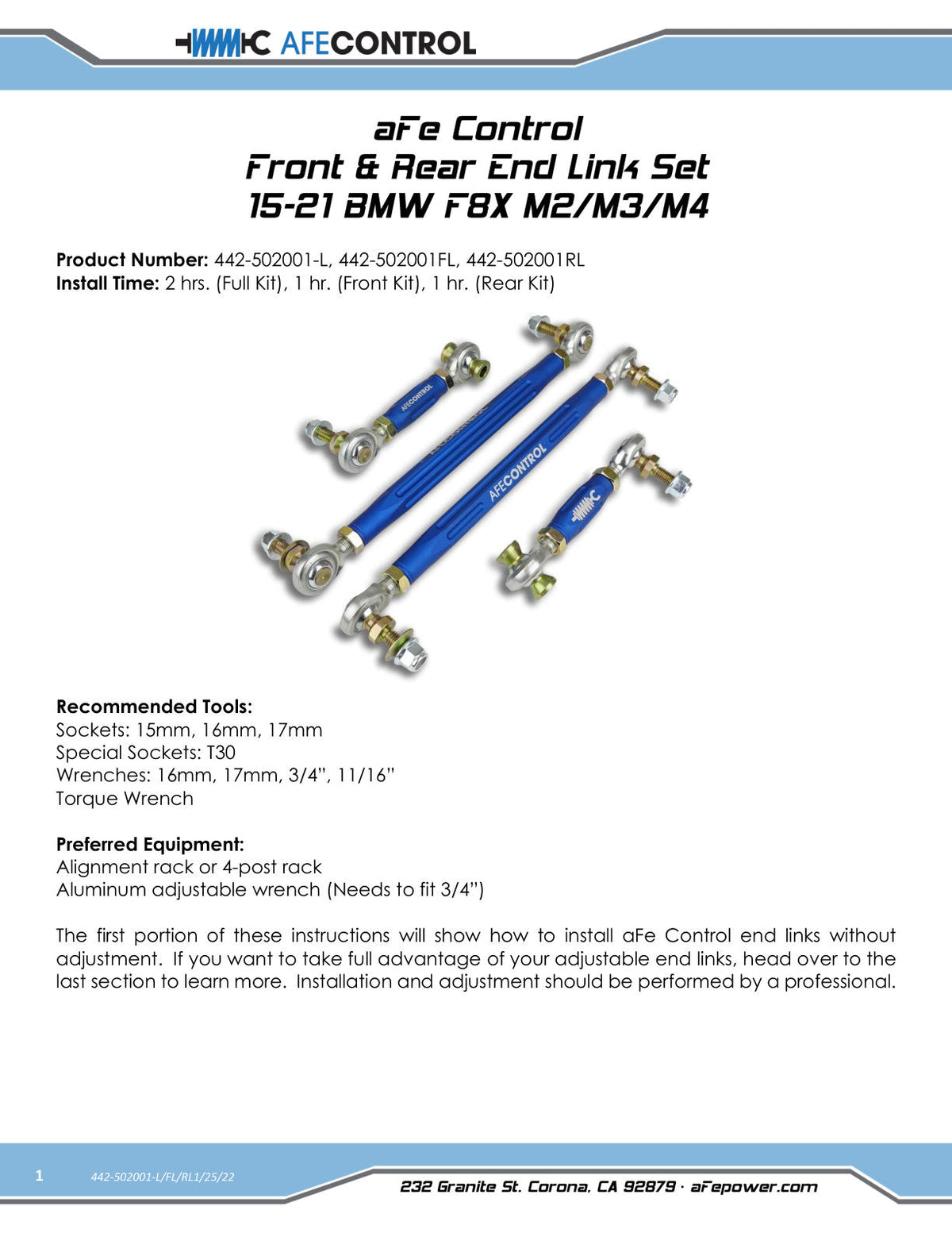 aFe Control 15-21 BMW M2 Adjustable Rear End Links