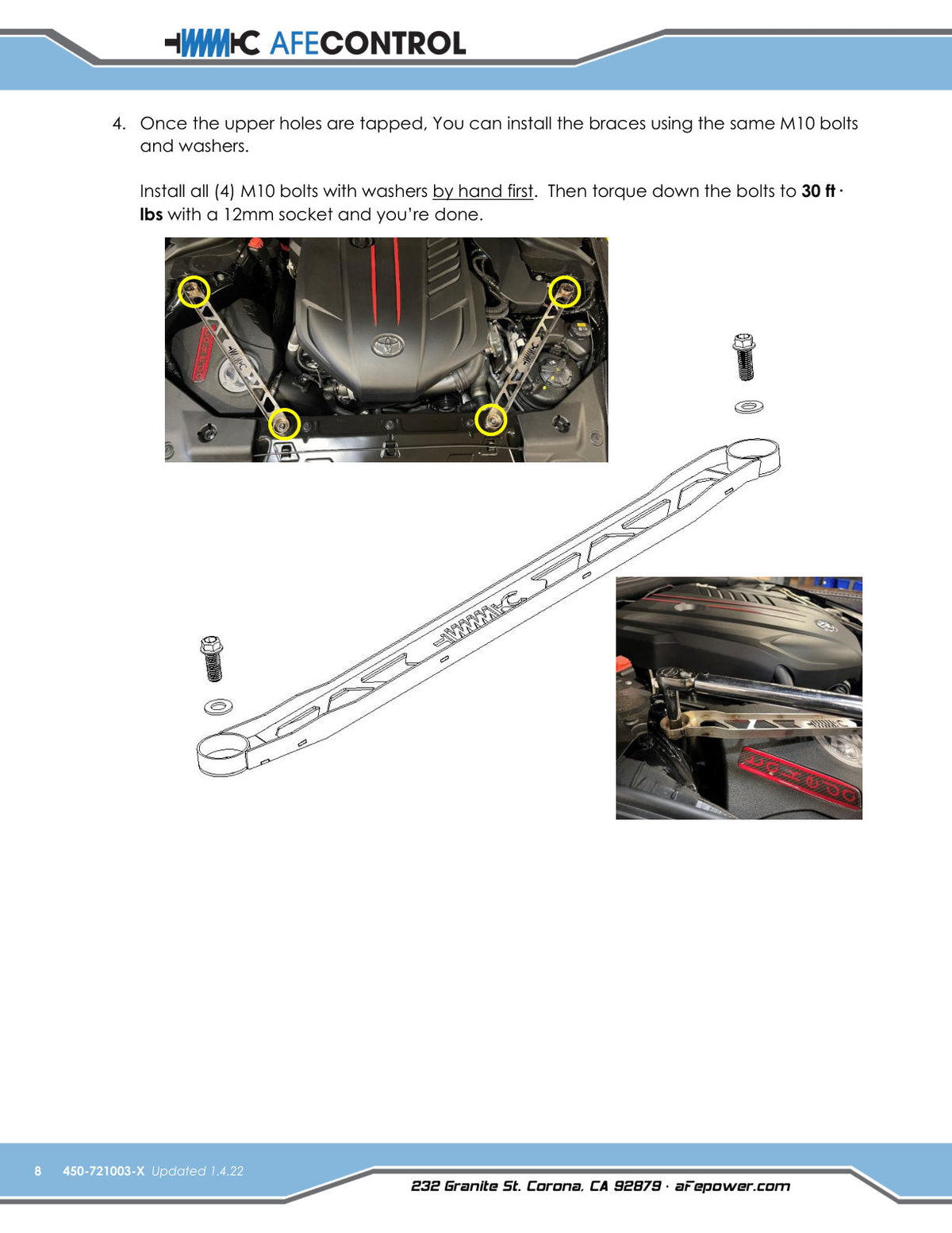 aFe CONTROL 304 Stainless Steel Front Suspension Strut Brace Red - Toyota GR Supra (A90) 20-21