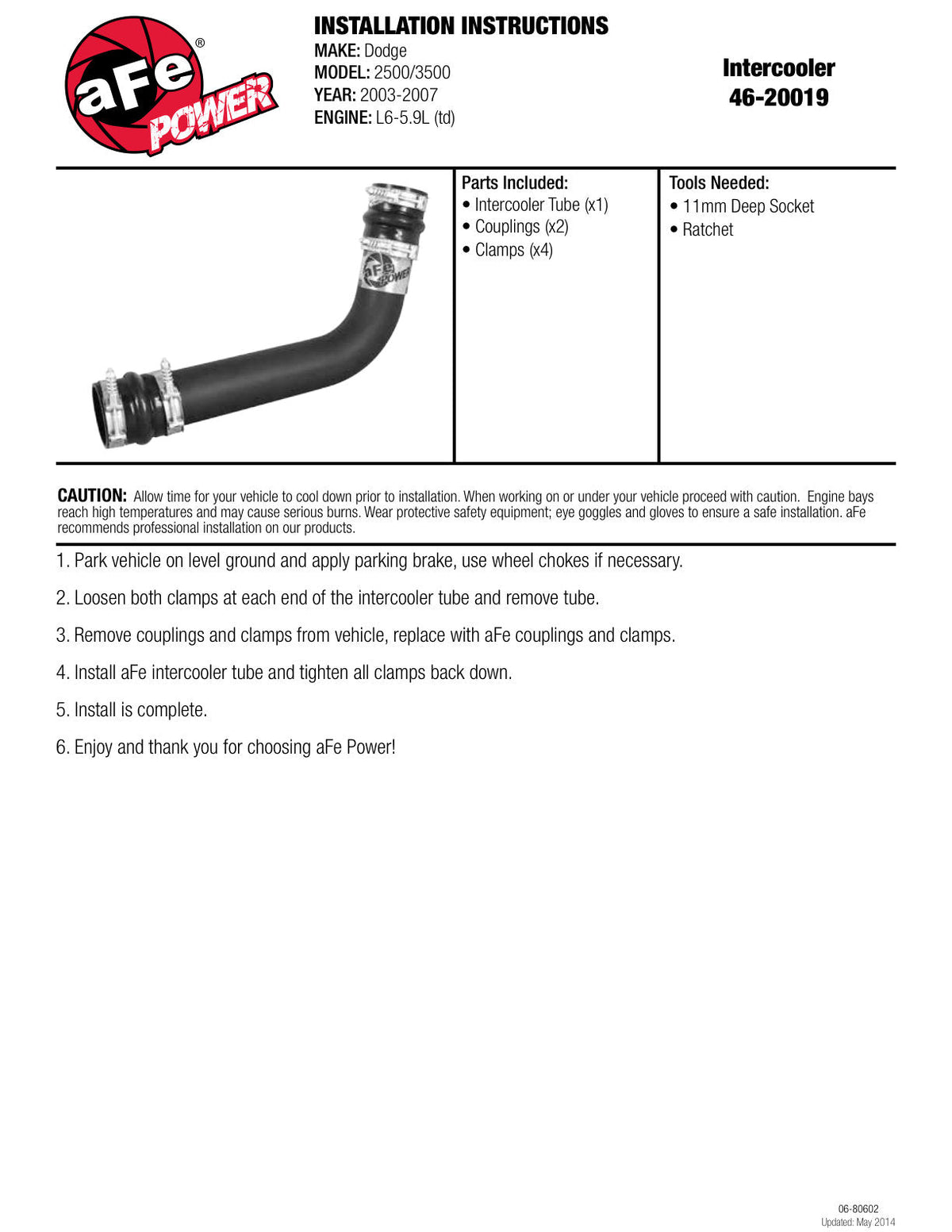 aFe Bladerunner 3in Intercooler Outlet Tube Upgrade Dodge Diesel Trucks 03-07 L6-5.9L (td)