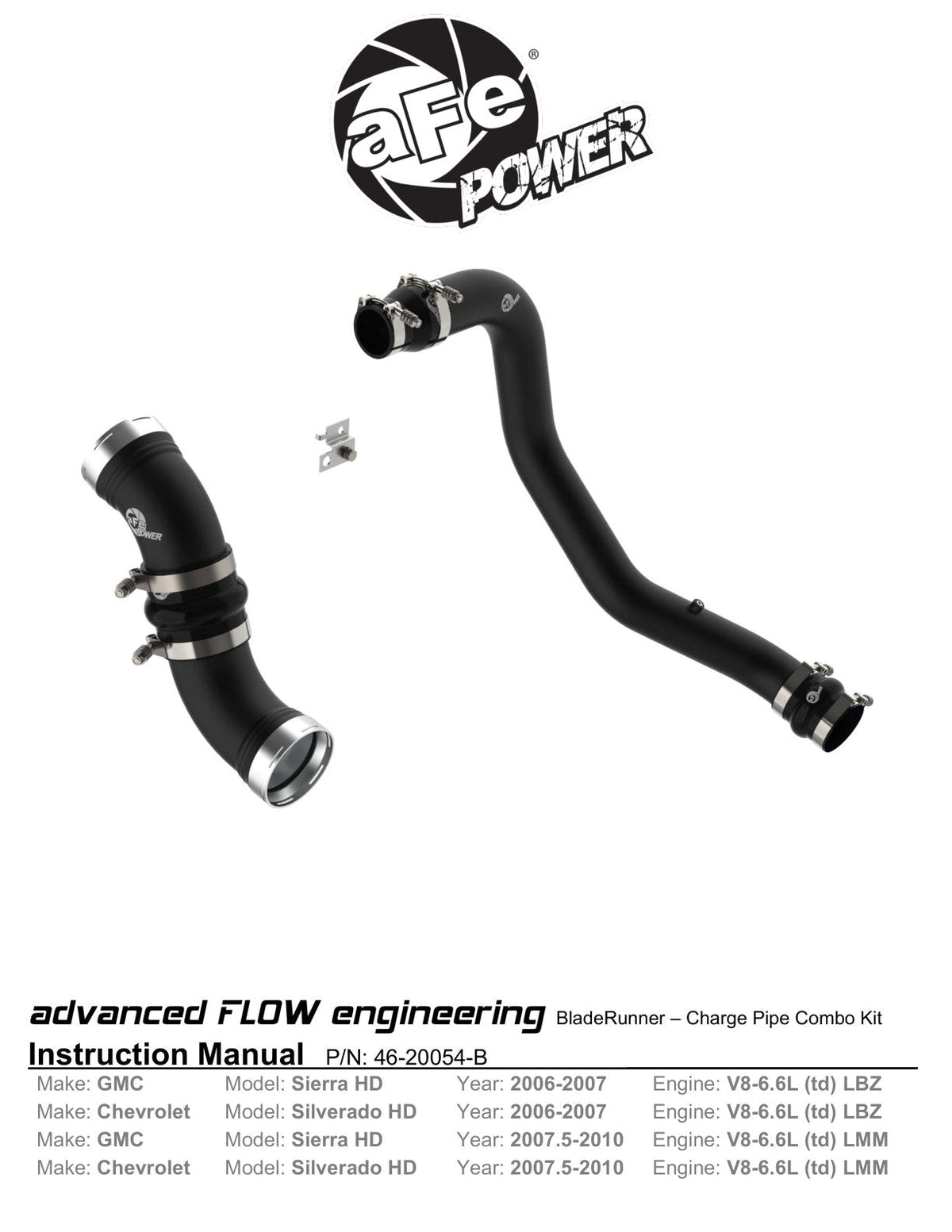 aFe 06-10 GM Diesel Trucks V8 6.6L BladeRunner Aluminum Hot & Cold Charge Pipe Kit - Black