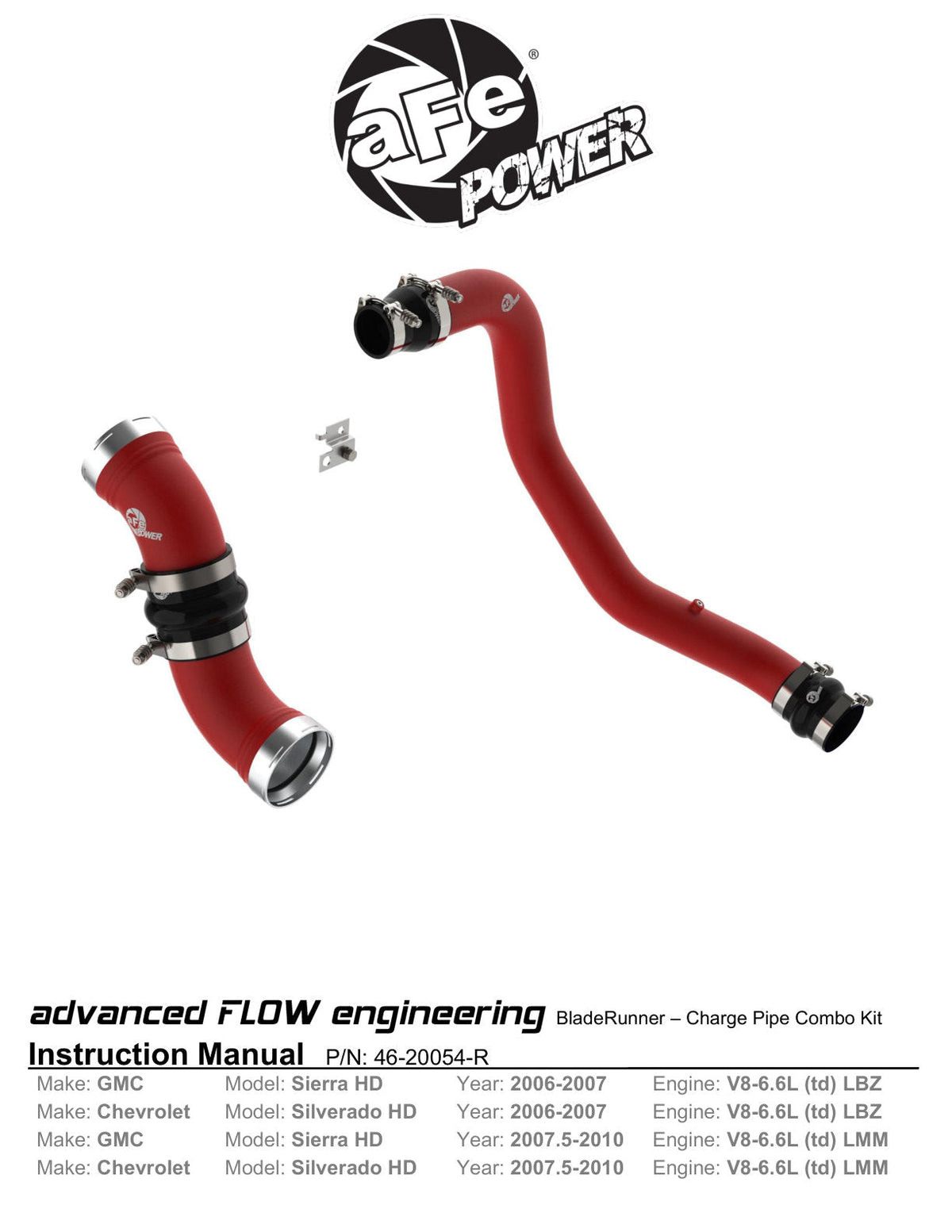 aFe BladeRunner Charge Pipe Kit GM Diesel Trucks 06-10 V8-6.6L (td) LBZ/LMM