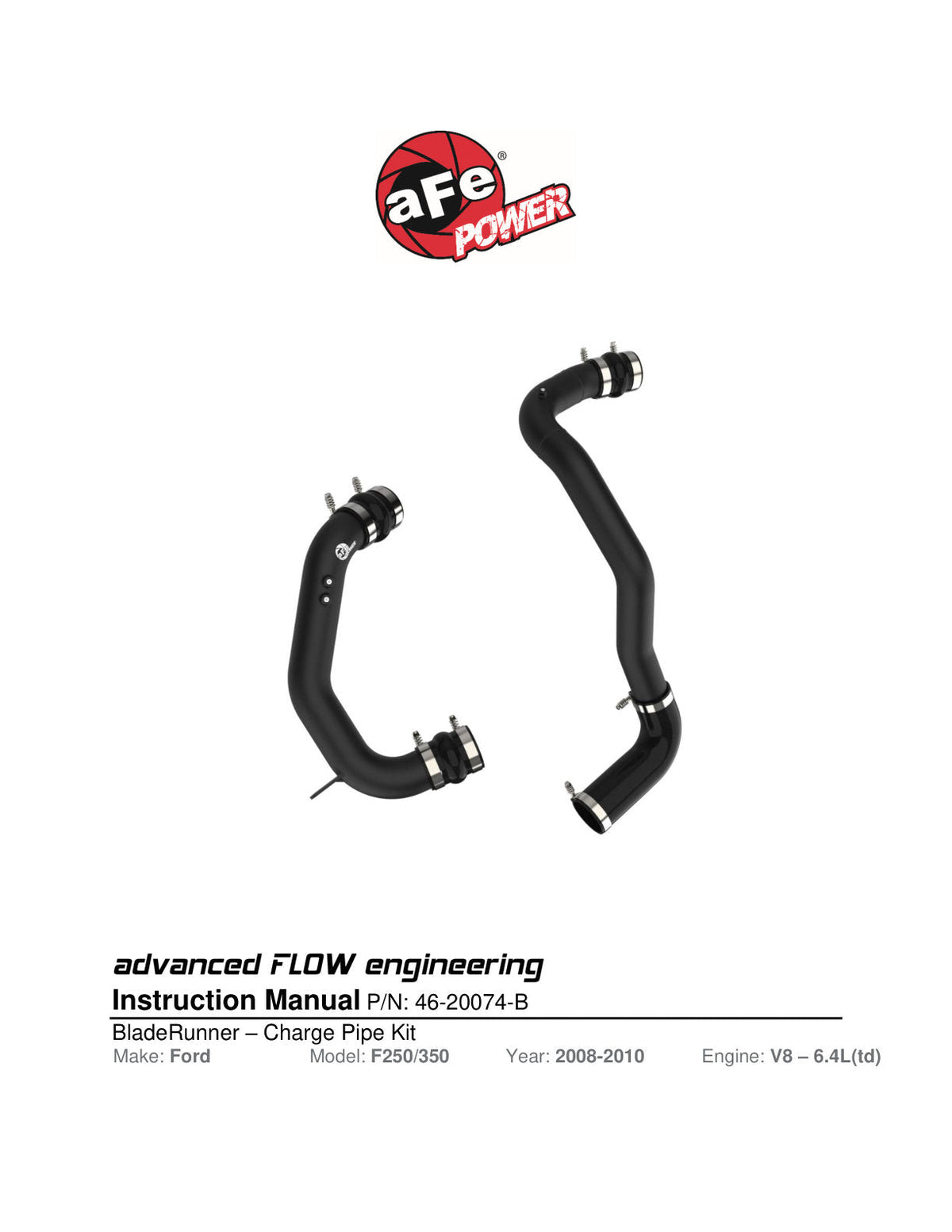 aFe Bladerunner Intercooler 3in Inlet/Outlet Tube 08-10 Ford Diesel Trucks V8 6.4L (td)