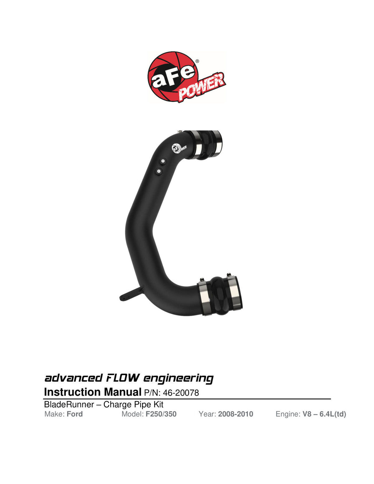 aFe Bladerunner Intercooler 3in Outlet Tube 08-10 Ford Diesel Trucks V8 6.4L (td)