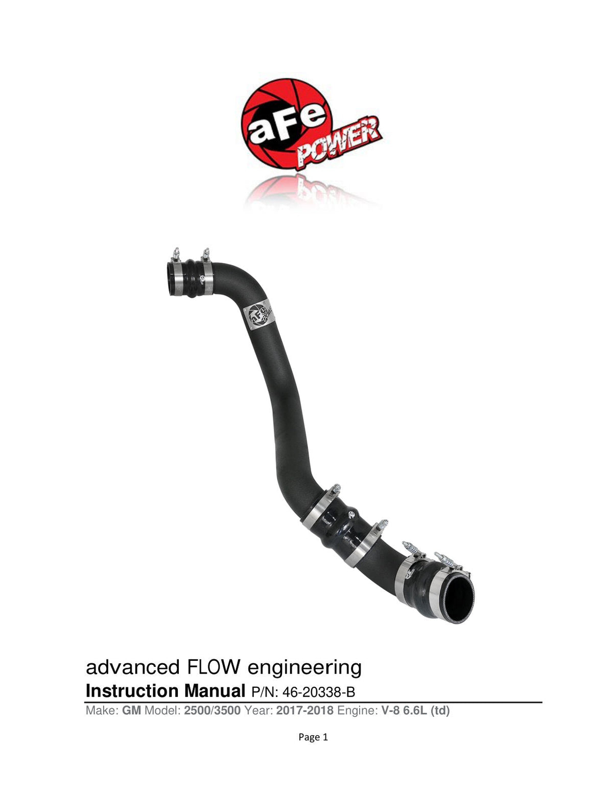 aFe Bladerunner Intercooler Tube Hot Side 3in 17-18 GM Diesel Trucks V8-6.6L (td) L5P - Black
