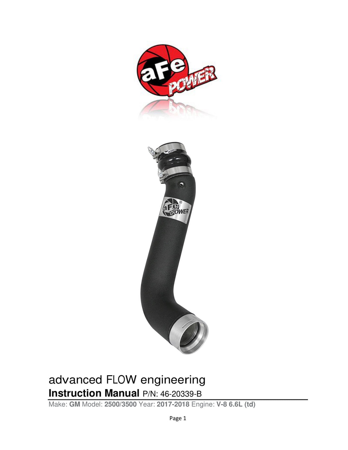 aFe BladeRunner 3in Black Intercooler Tube Cold Side 17-18 GM Diesel Trucks V8 6.6L (td) L5P