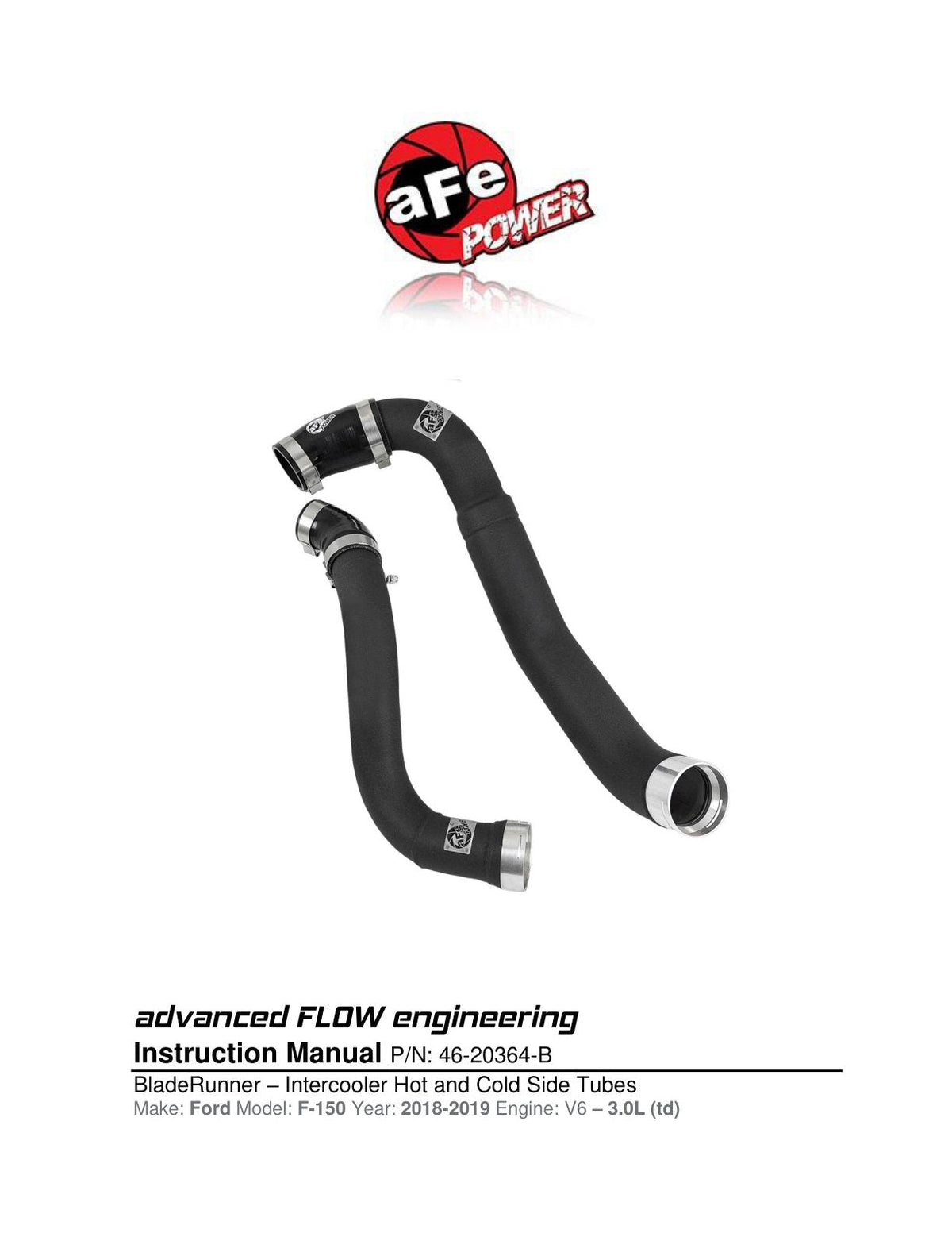 aFe Bladerunner 3.5in-3in Intercooler Cold Side Tube Black - 18-19 Ford F-150 V6-3.0L (td)