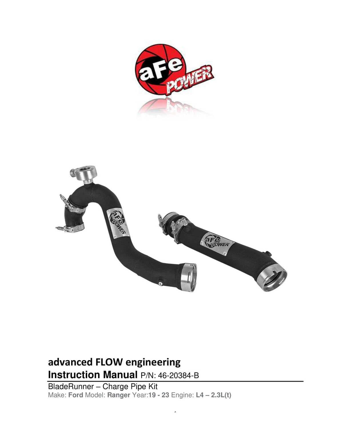 aFe BladeRunner 3in Alum Hot and Cold Intercooler Tube Kit 2019 Ford Ranger 2.3L (t)