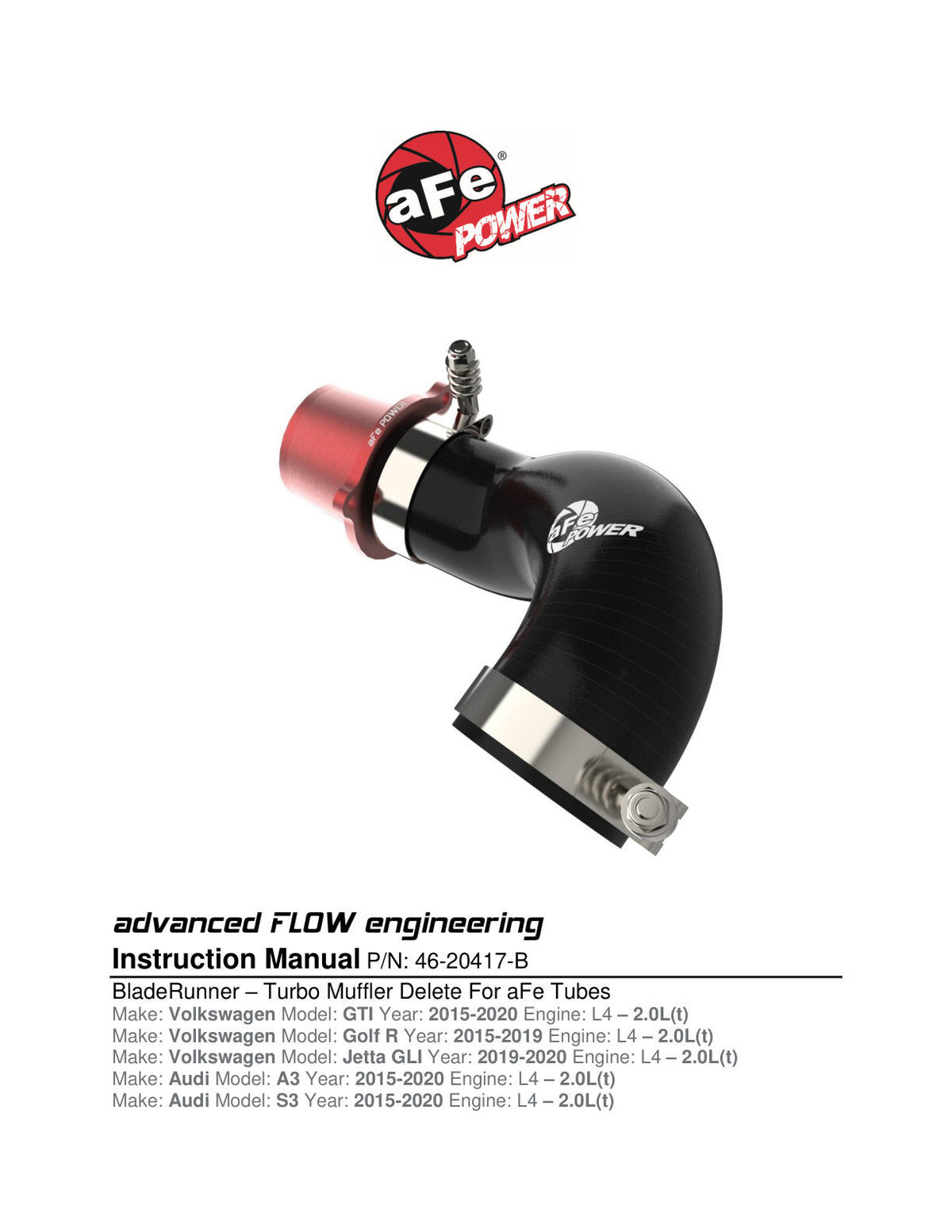 aFe 15-19 VW GTI Turbocharger Inlet Pipe - Red