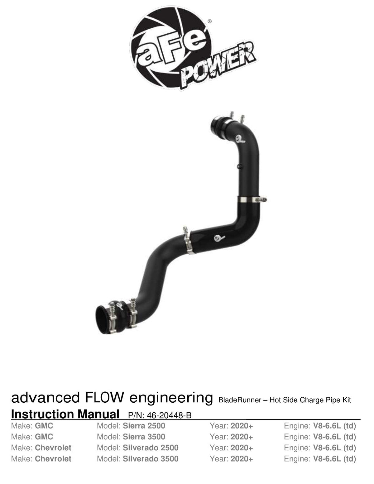 aFe 20-23 GM Diesel Trucks V8 6.6L L5P BladeRunner 3in Aluminum Hot Charge Pipe - Black