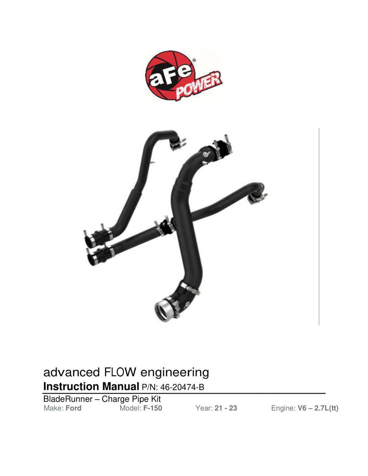 aFe Bladerunner Intercoolers I/C Tubes Hot/Cold 2021+ Ford F-150 V6-2.7L (tt) - Black