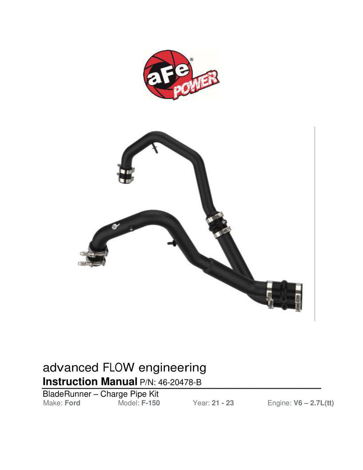 aFe Bladerunner Intercooler Hot Charge Pipe Black 2-2.5in 2021+ Ford F-150 V6-2.7L (tt)