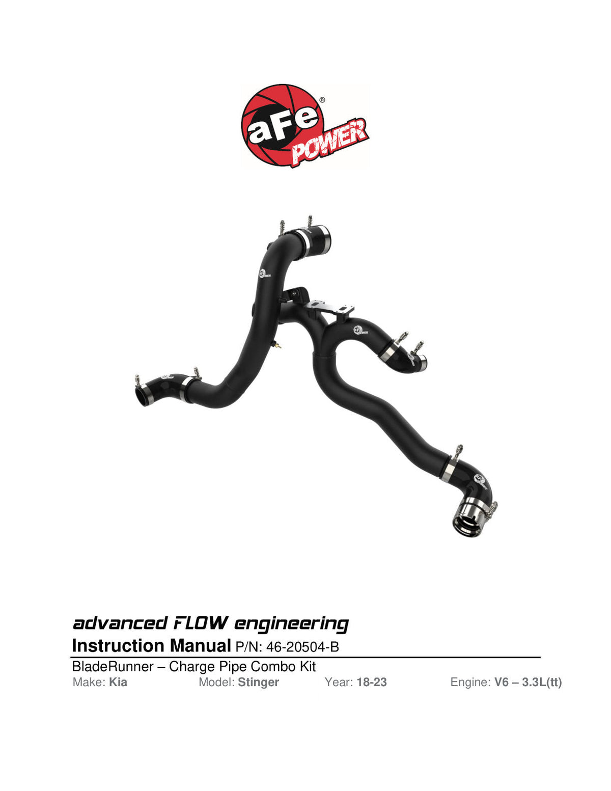 aFe 18-22 Kia Stinger V6-3.3L BladeRunner Alum Hot/Cold Charge Pipe Kit Black