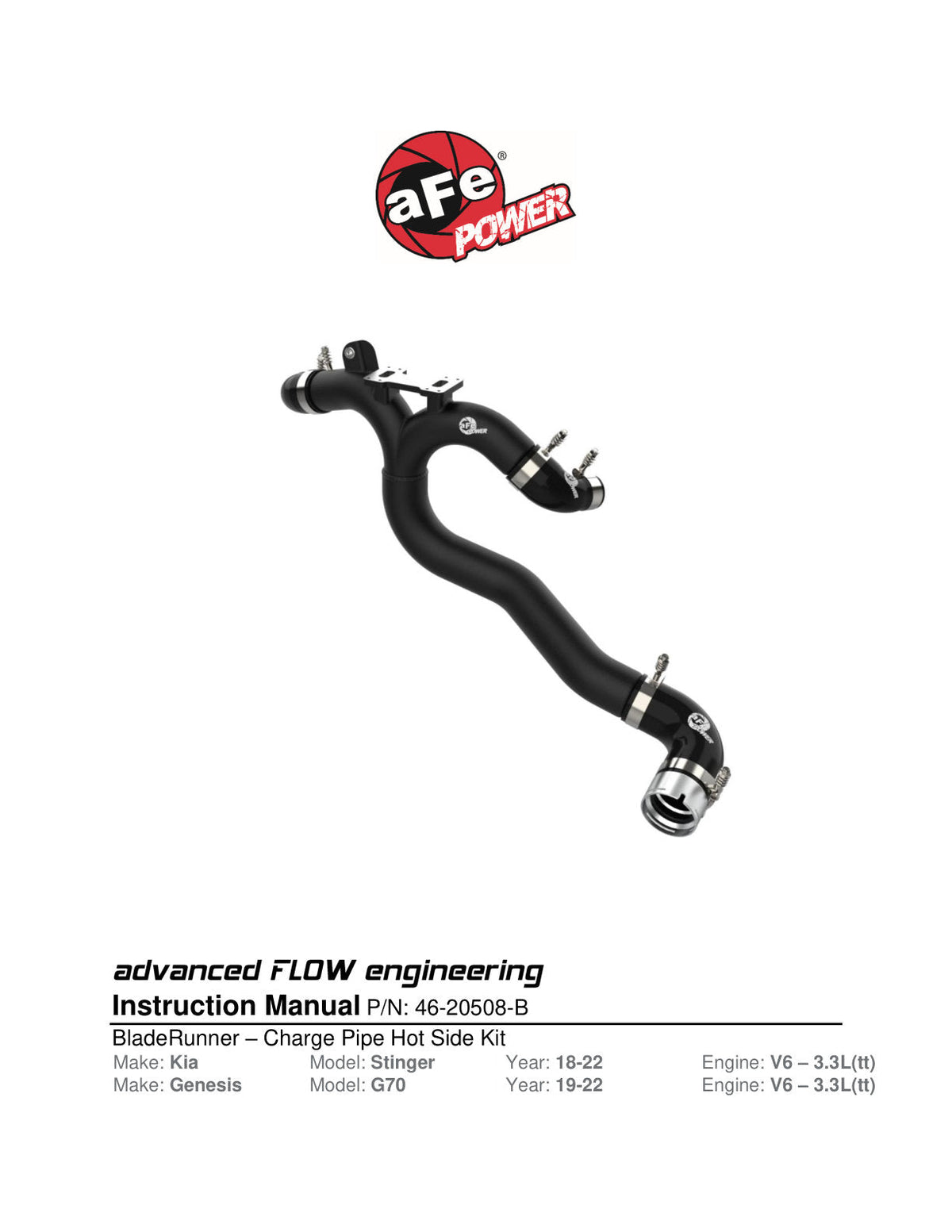 aFe Kia Stinger 18-22 V6-3.3L (tt) BladeRunner Hot Charge Pipe- Black