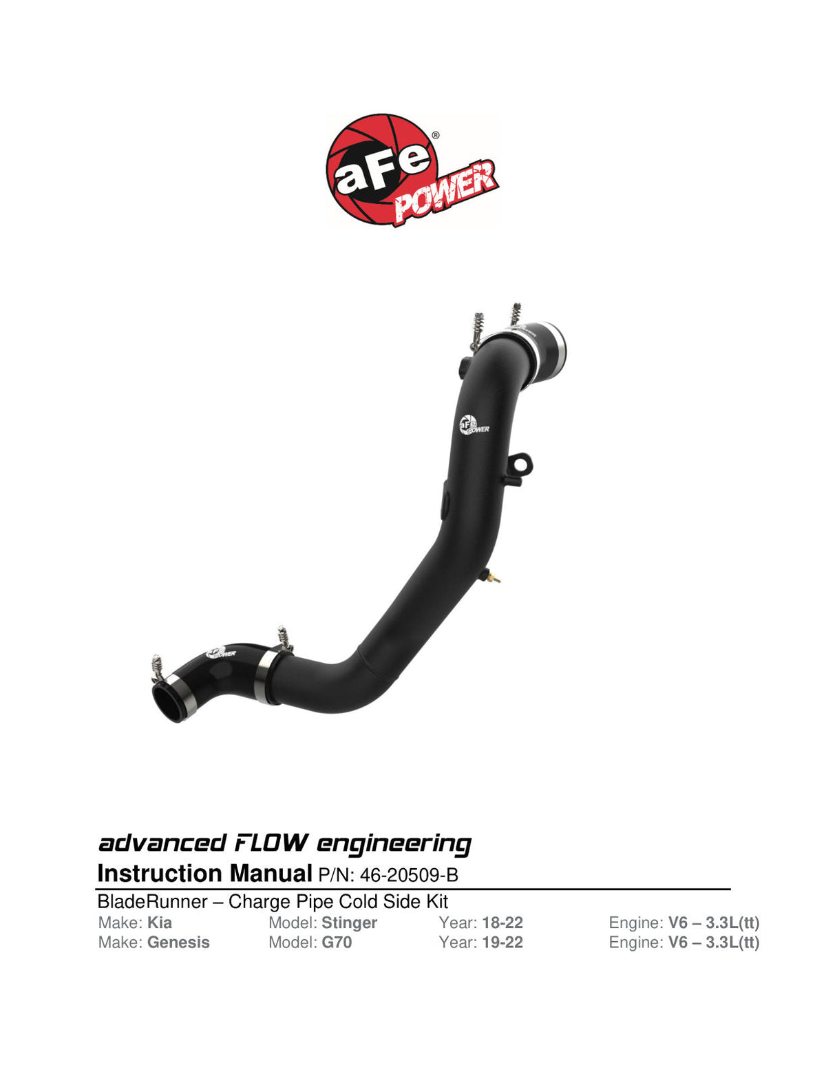 aFe Kia Stinger 18-22 V6-3.3L (tt) BladeRunner Cold Charge Pipe- Black