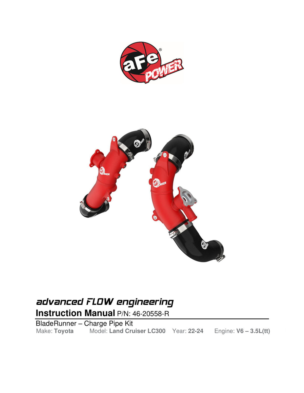 aFe 2022 Toyota Land Cruiser (J300) V6-3.5L (tt) BladeRunner 2.5in Aluminum Hot Charge Pipe - Red