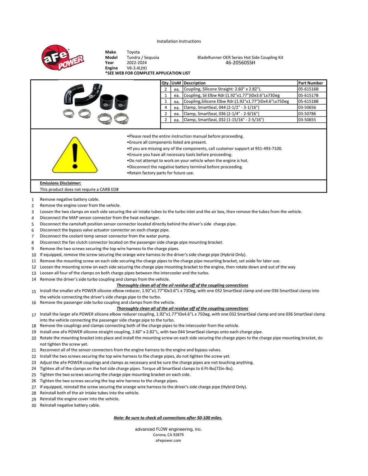 aFe Toyota Tundra/Sequoia 22-24 BladeRunner OER Series Coupling & Clamp Kit