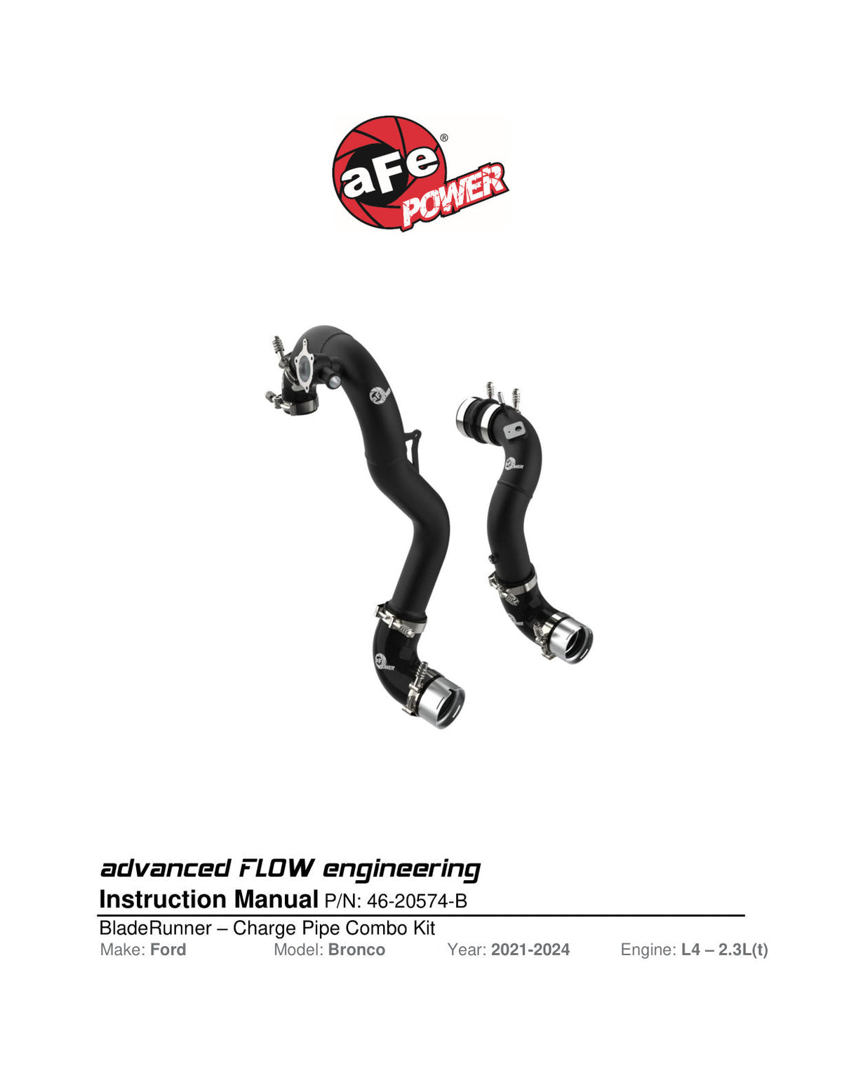 aFe 21-22 Ford Bronco L4-2.3L (t) BladeRunner Alum Hot/Cold Charge Pipe Kit - Black