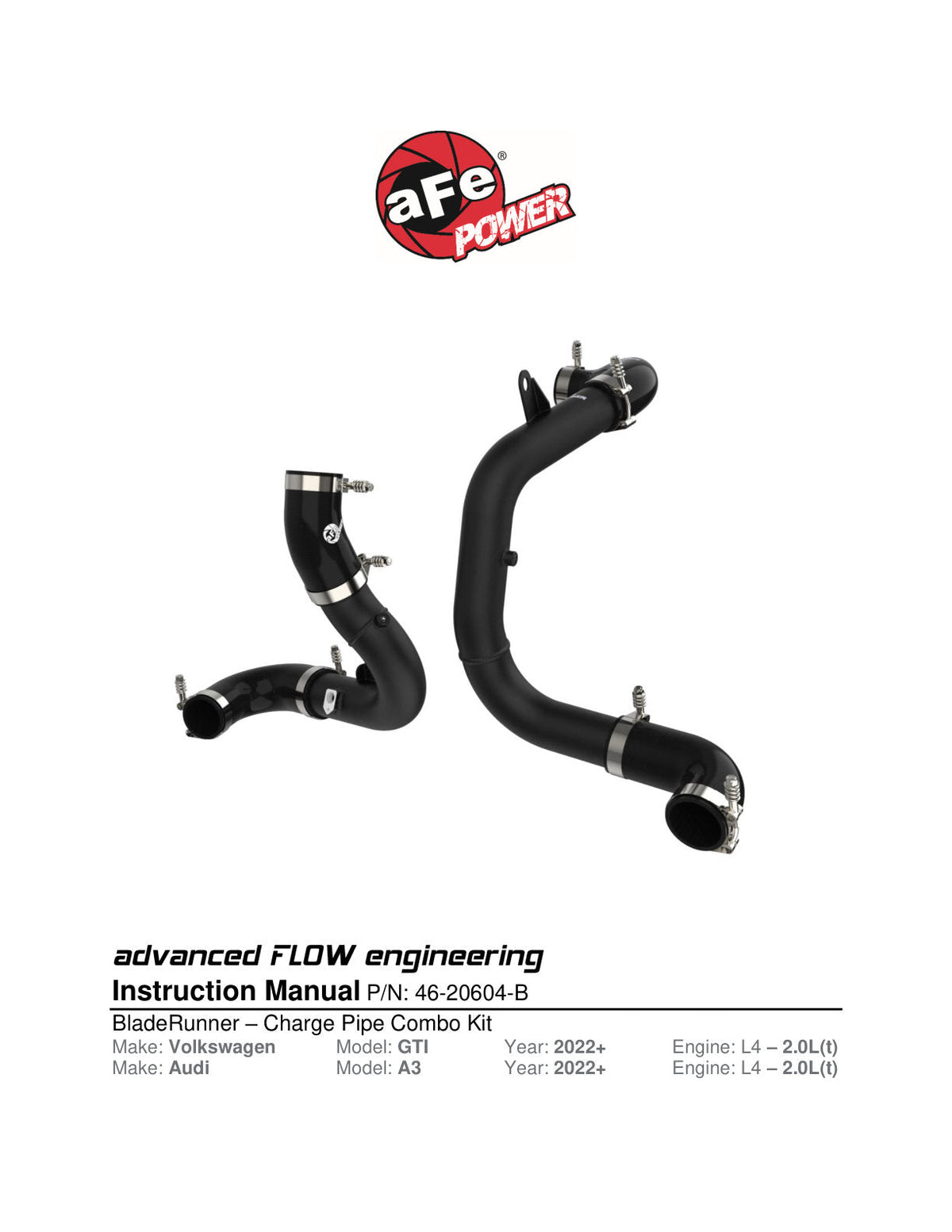 aFe Bladerunner Intercooler Hot and Cold Side Tubes for 22-23 Volkswagen GTI L4-2.0L (t)