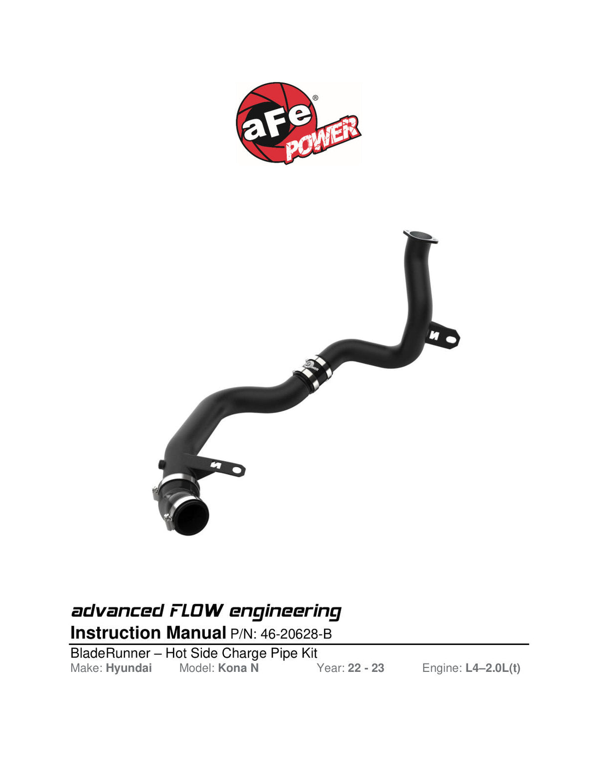 aFe 22-23 Hyundai Kona N L4 2.0L (t) BladeRunner 2-1/4in to 2-1/2in Aluminum Hot Charge Pipe - Black