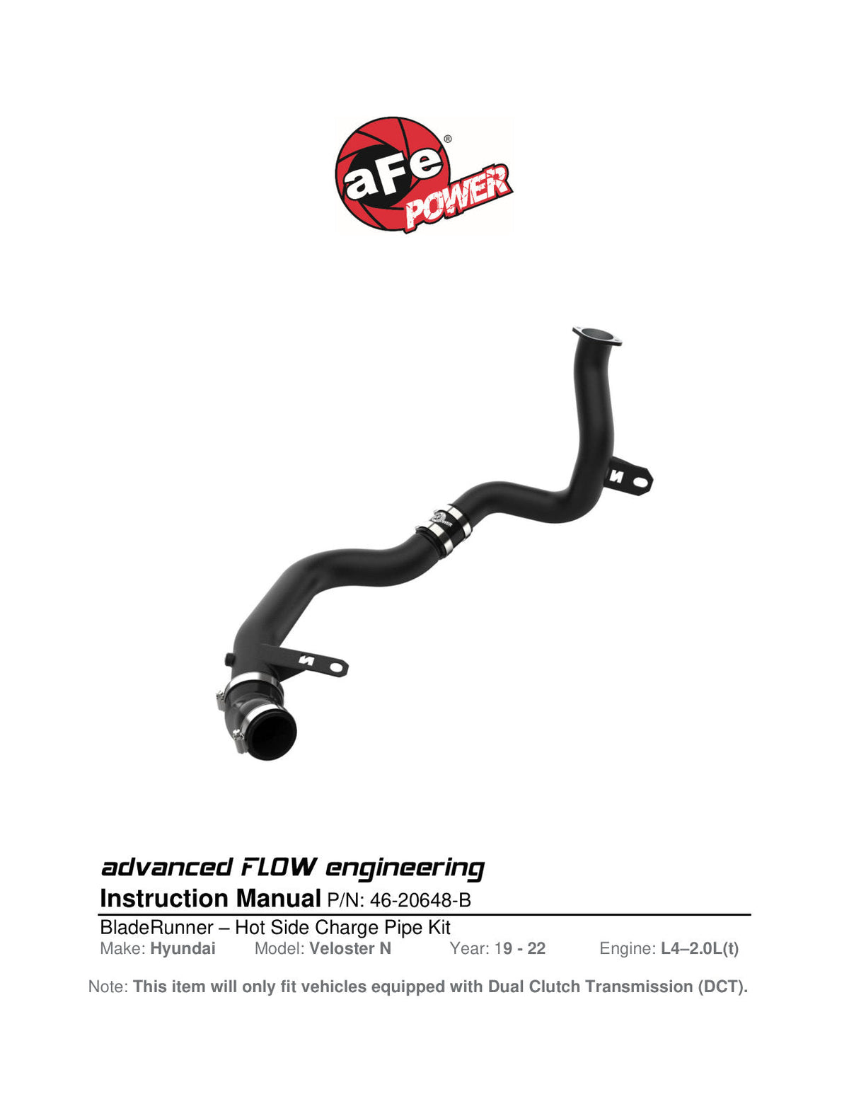 aFe 19-22 Hyundai Veloster N L4 2.0L BladeRunner 2.25in to 2.50in Aluminum Hot Charge Pipe - Black