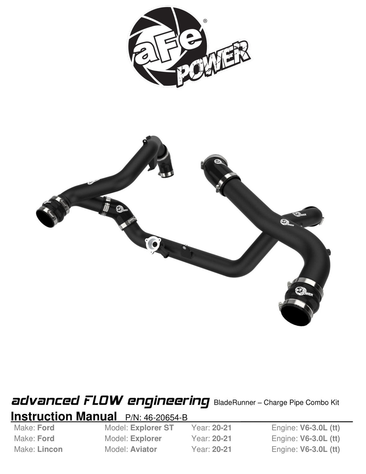aFe 20-23 Ford Explorer ST V6 3.0L (tt) BladeRunner Aluminum Hot and Cold Charge Pipe Kit - Black