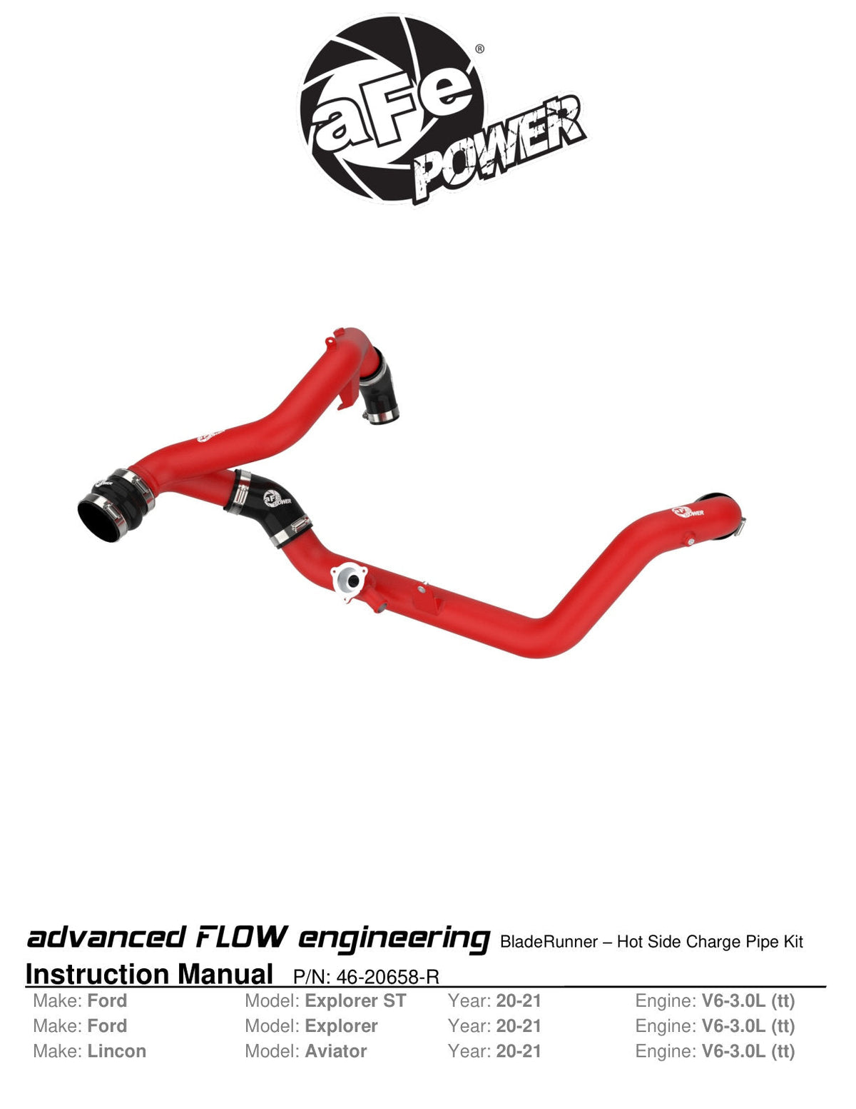 aFe Bladerunner 2-1/4 IN Aluminum Hot Charge Pipe Black 20-23 Ford Explorer/Explorer ST - Red