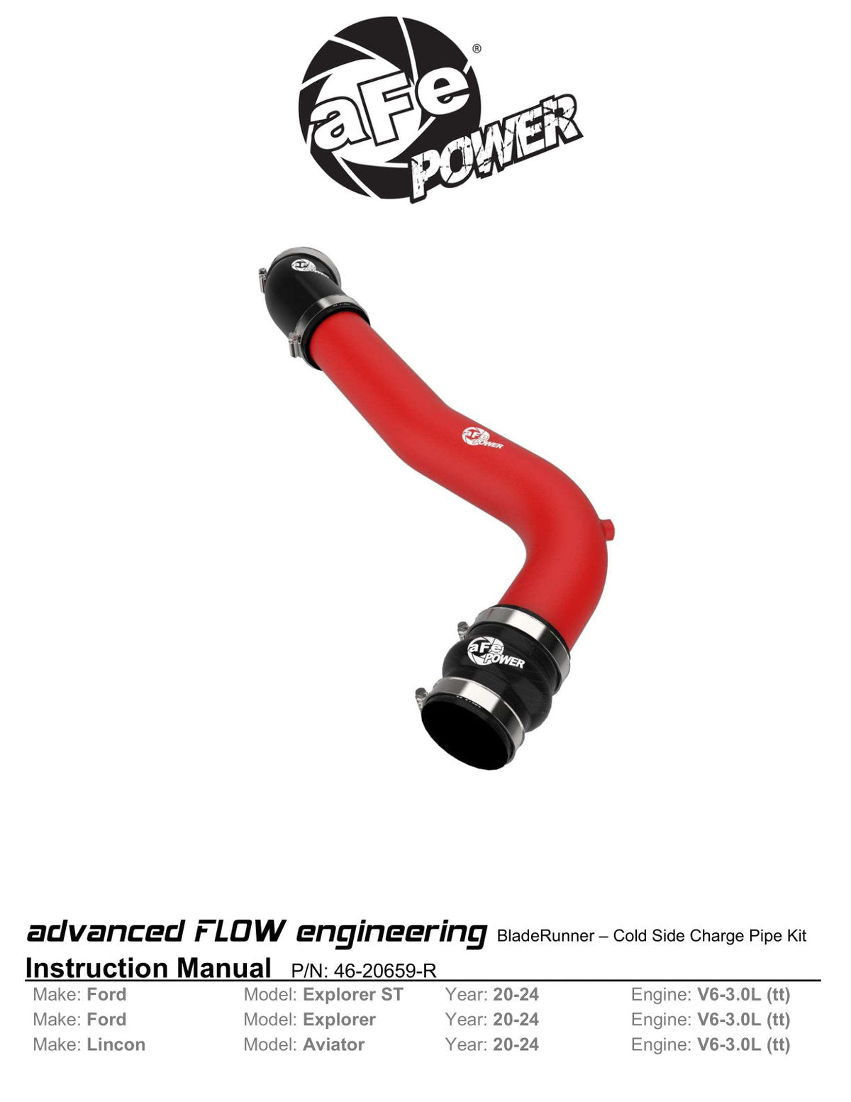 aFe 20-23 Ford Explorer ST V6 3.0L (tt) BladeRunner 2-3/4in Aluminum Cold Charge Pipe - Red