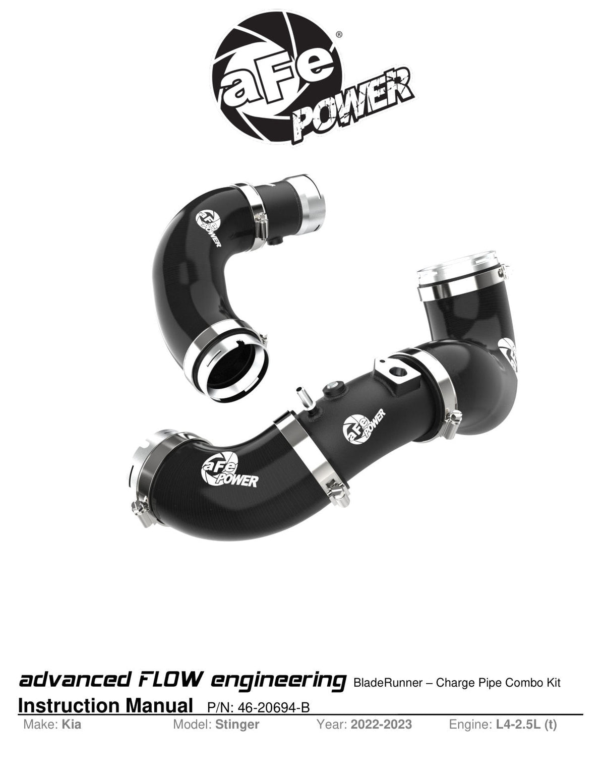 aFe BladeRunner Charge Pipe Kit Kia Stinger 22-23 L4-2.5L (t)
