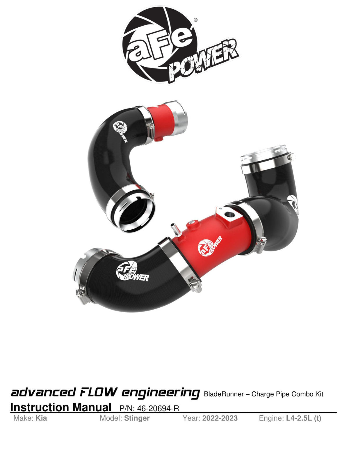 aFe BladeRunner 22-23 Kia Stinger L4-2.5L (t) Aluminum Hot and Cold Charge Pipe Kit - Red