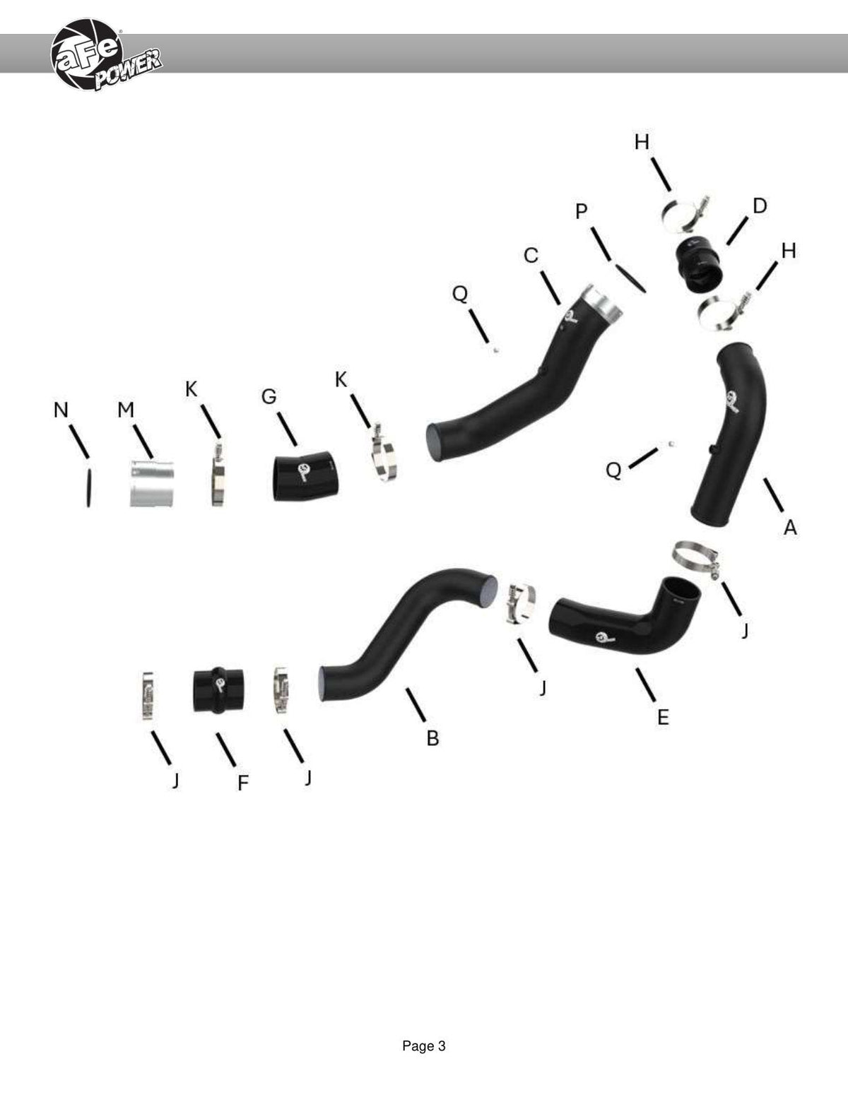 aFe 2024 GM Diesel Trucks V8 6.6L L5P BladeRunner Aluminum 3in Hot & 3.5in Cold Charge Pipe - Black