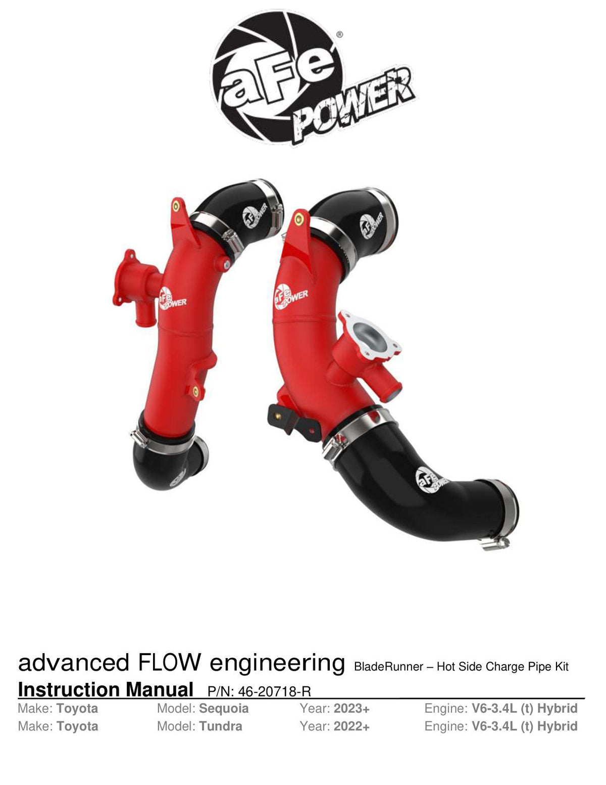 aFe 23-24 Toyota Sequoia V6-3.4L Hybrid BladeRunner 2.5in Aluminum Hot Charge Pipe - Red