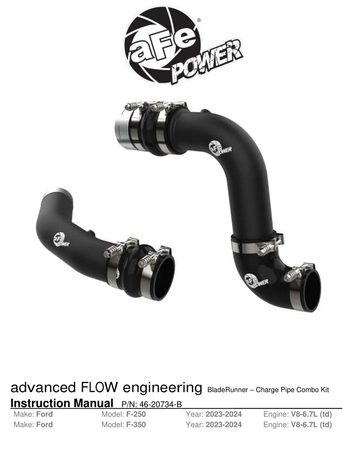 aFe 23-24 Ford Diesel Trucks V8-6.7L (td) BladeRunner Aluminum Hot and Cold Charge Pipe Kit - Black