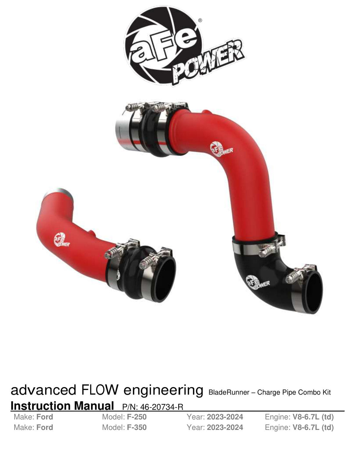 aFe 23-24 Ford Diesel Trucks V8-6.7L (td) BladeRunner Aluminum Hot and Cold Charge Pipe Kit - Red