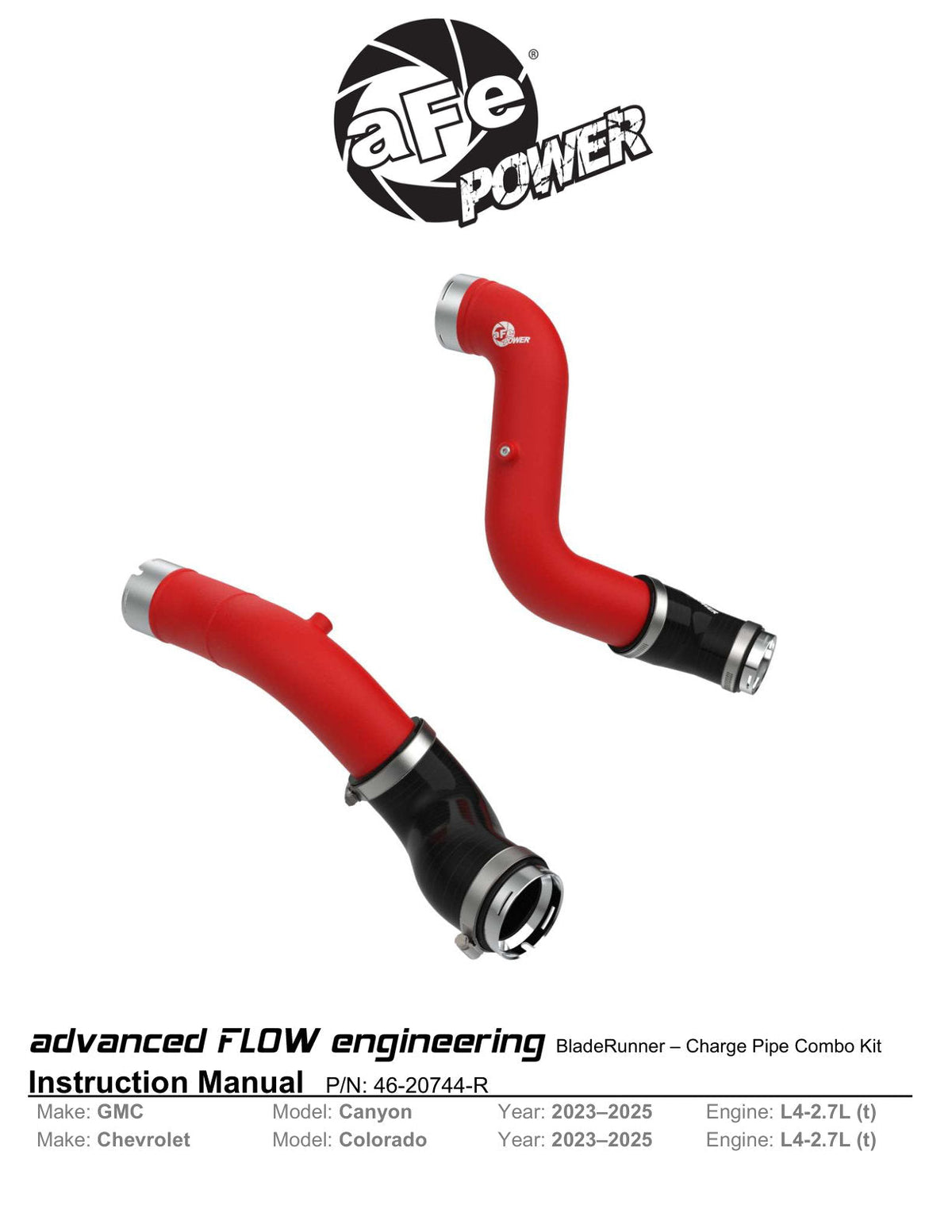 aFe 23-25 GM Colorado/Canyon L4-2.7L (t) BladeRunner Aluminum Hot & Cold Charge Pipe Kit - Red