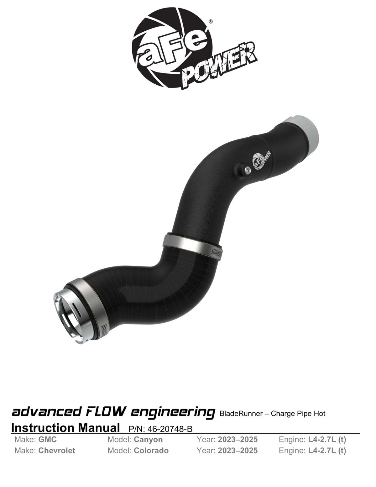 aFe BladeRunner Hot Charge Pipe GM Colorado/Canyon 23-25 L4-2.7L (t)