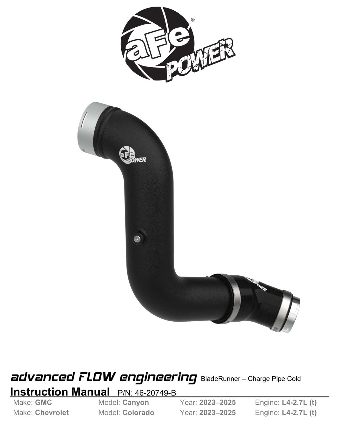 aFe BladeRunner Cold Charge Pipe GM Colorado/Canyon 23-25 L4-2.7L (t)