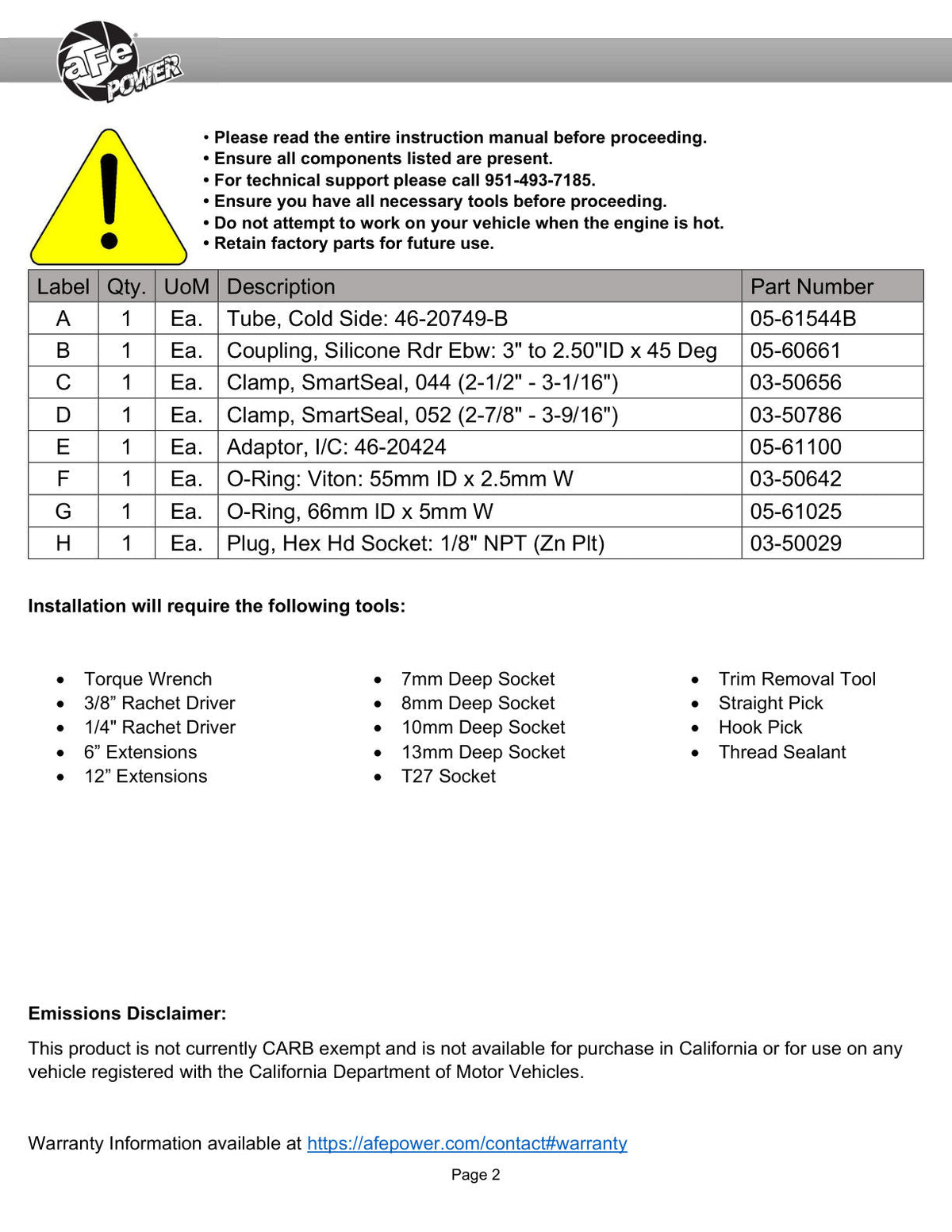 aFe BladeRunner Cold Charge Pipe GM Colorado/Canyon 23-25 L4-2.7L (t)