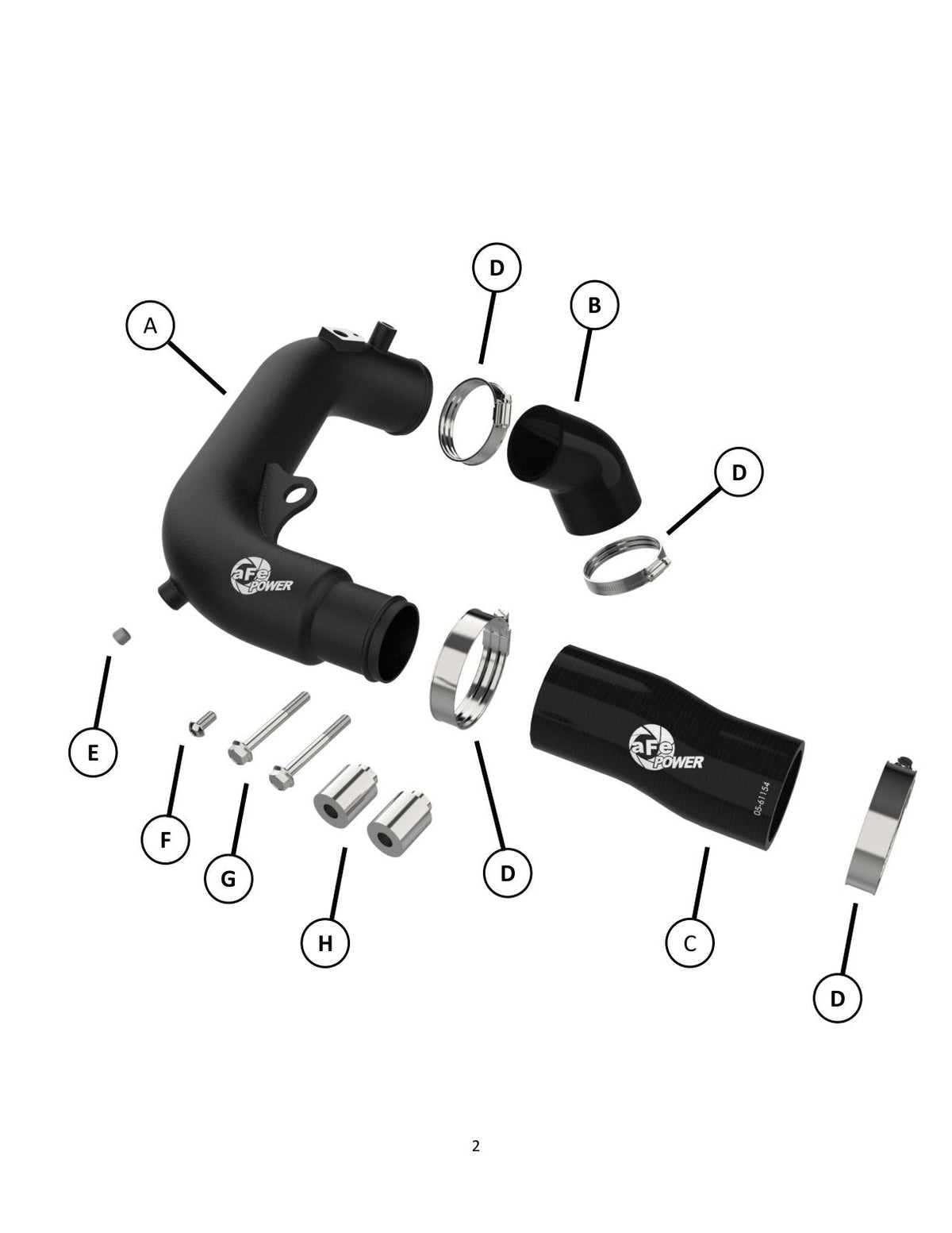 aFe 2024+ Jeep Wrangler JL L4-2.0L (t) BladeRunner 2-1/2in Aluminum Hot Charge Pipe - Black