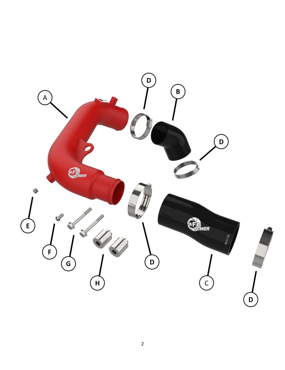 aFe 2024+ Jeep Wrangler JL L4-2.0L (t) BladeRunner 2-1/2in Aluminum Hot Charge Pipe - Red