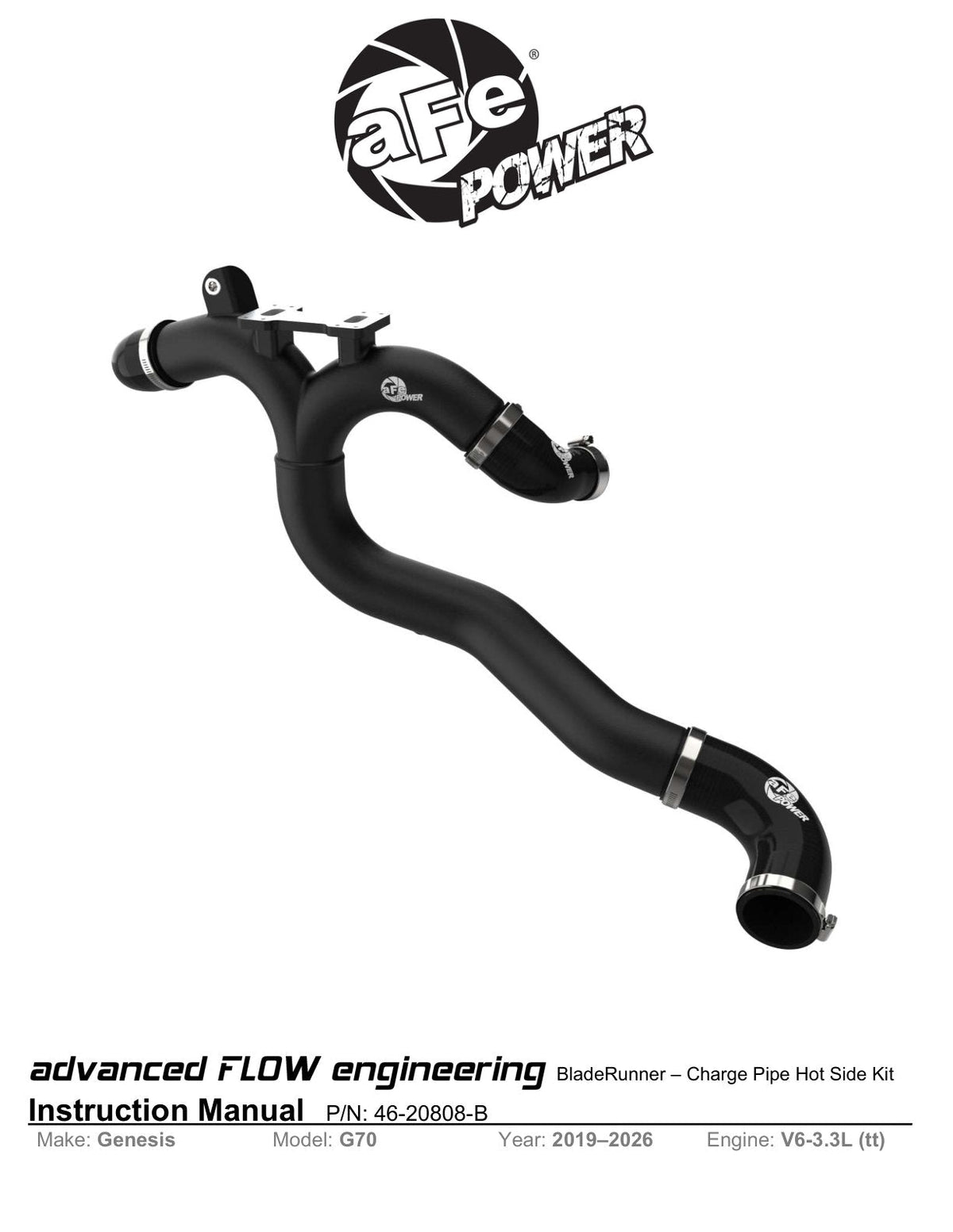 aFe 19-26 Genesis G70 V6 3.3L (tt) BladeRunner Aluminum Hot Charge Pipe - Black