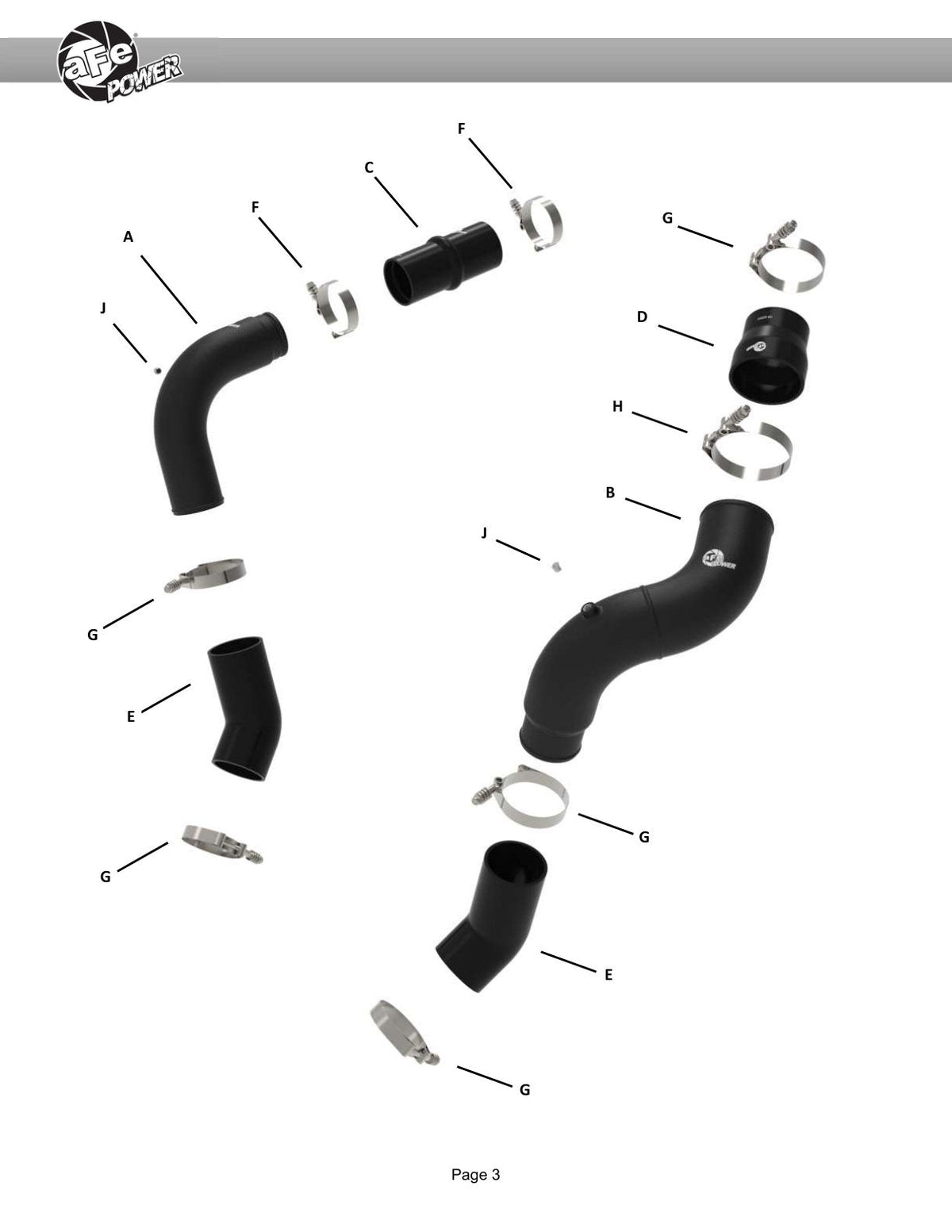 aFe BladeRunner 3in & 3-1/2in AL Hot and Cold Charge Pipe Kit Black RAM Diesel Trucks 25-26 L6-6.7L