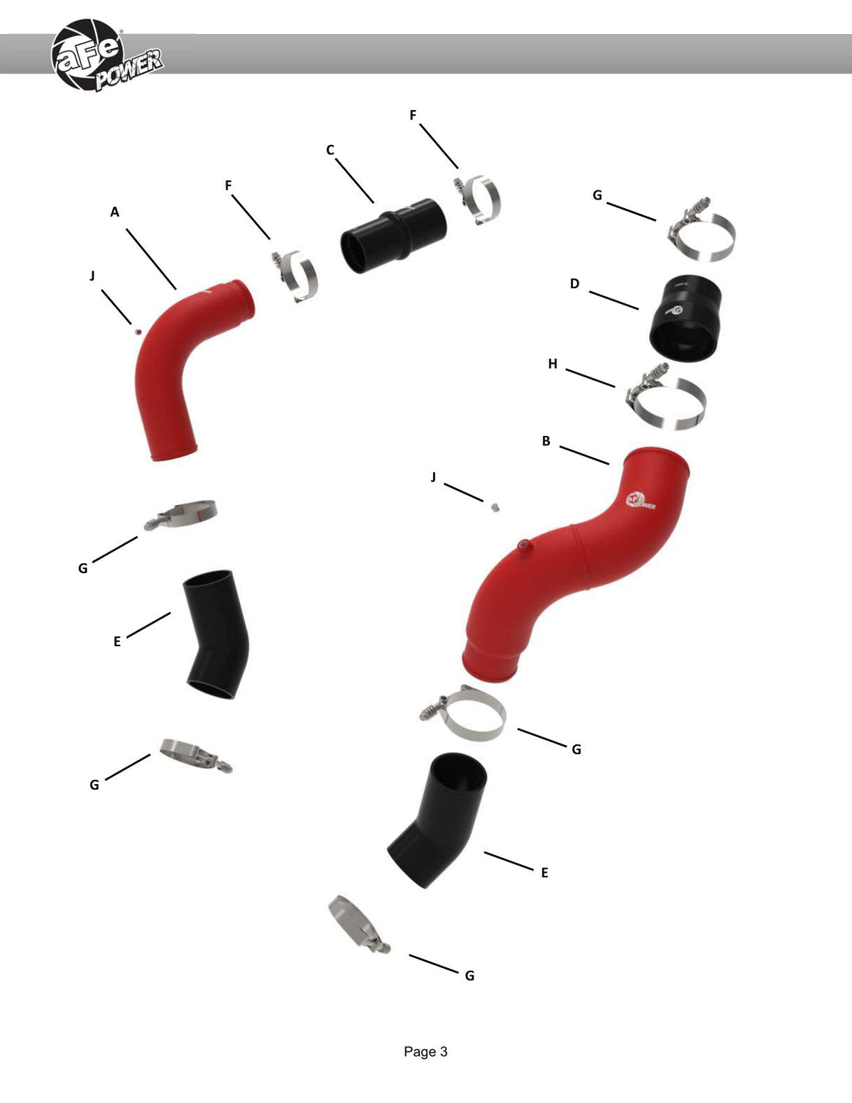 aFe BladeRunner 3in & 3-1/2in AL Hot and Cold Charge Pipe Kit Red RAM Diesel Trucks 25-26 L6-6.7L