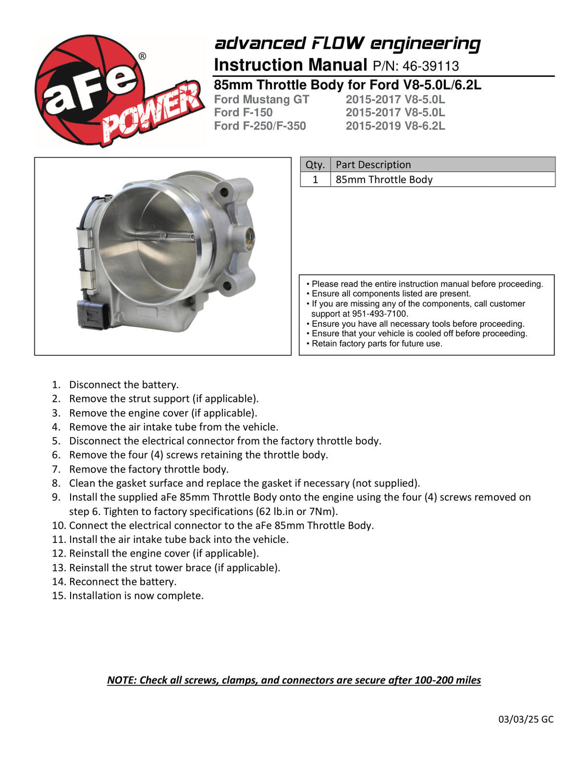 aFe POWER Throttle Body Ford Mustang GT 15-17 V8-5.0L