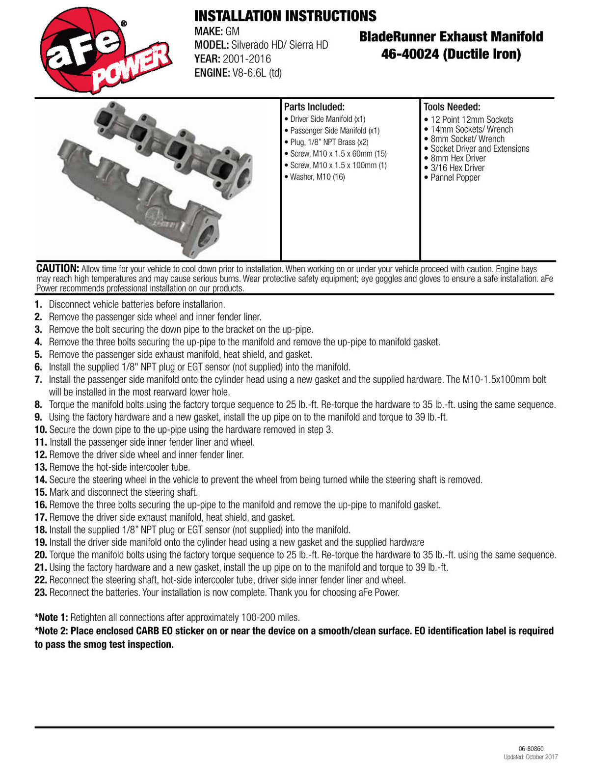 aFe Power BladeRunner Ported Ductile Iron Exhaust Manifold 01-16 GM Diesel Trucks V8-6.6L (td)